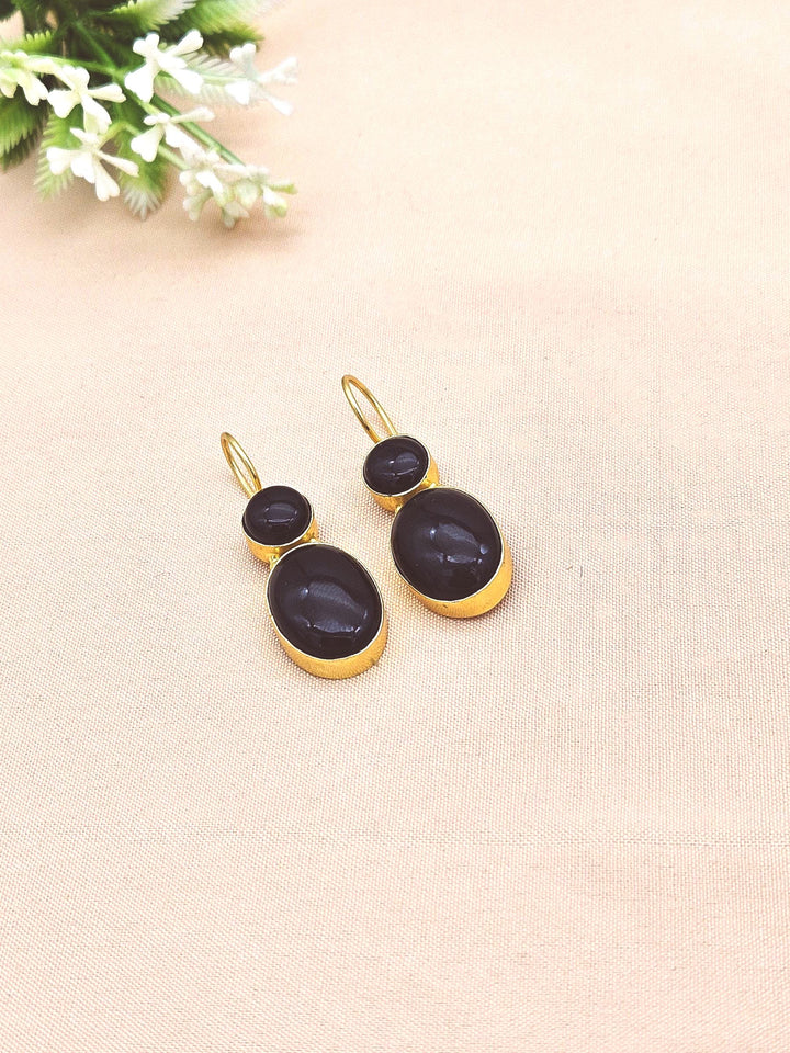 Premium Handcrafted Gold plated Black Onyx Light Weight Designer Dangle Earrings