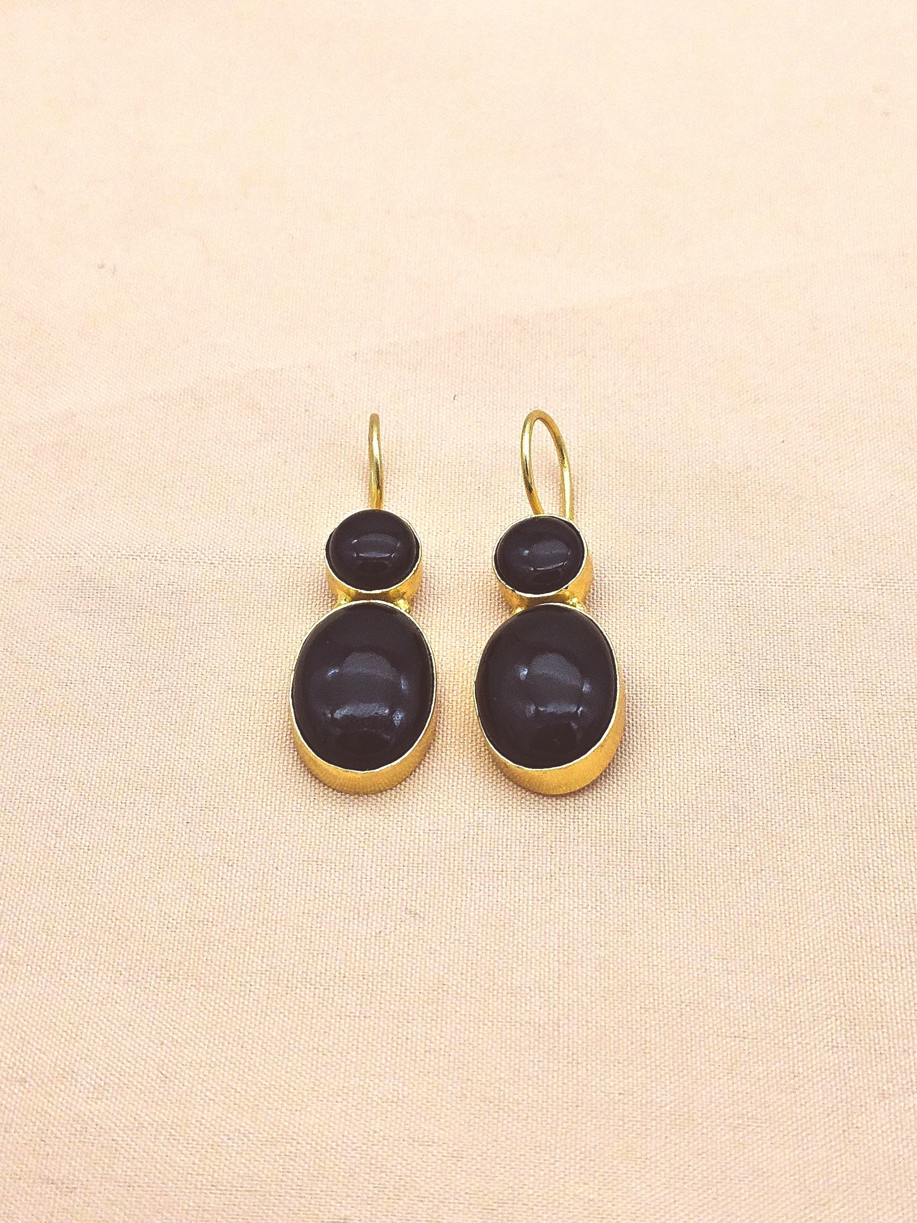 Premium Handcrafted Gold plated Black Onyx Light Weight Designer Dangle Earrings