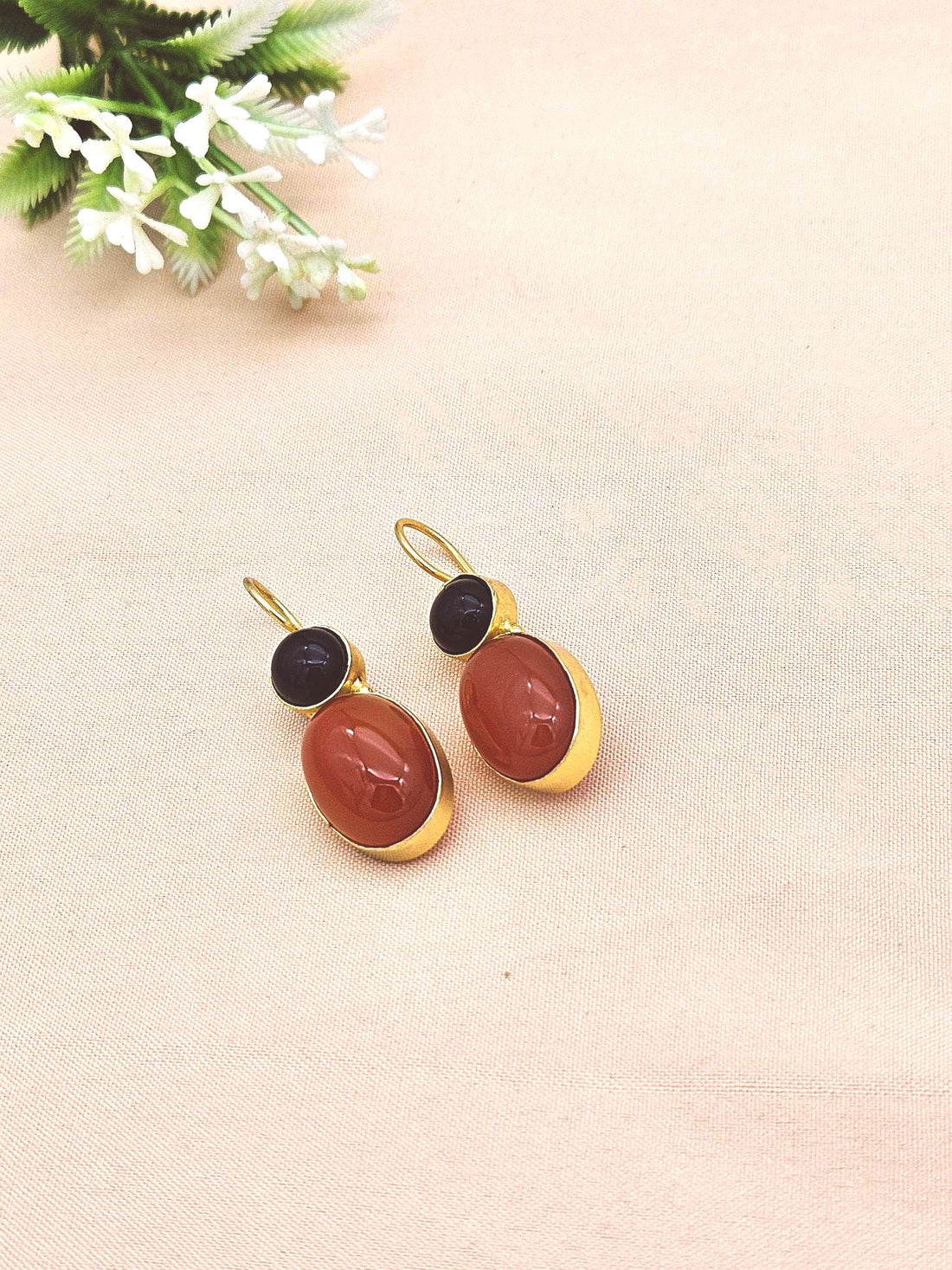 Amazing Handcrafted Black & Red Onyx Gold Plated Designer Dangle Earrings
