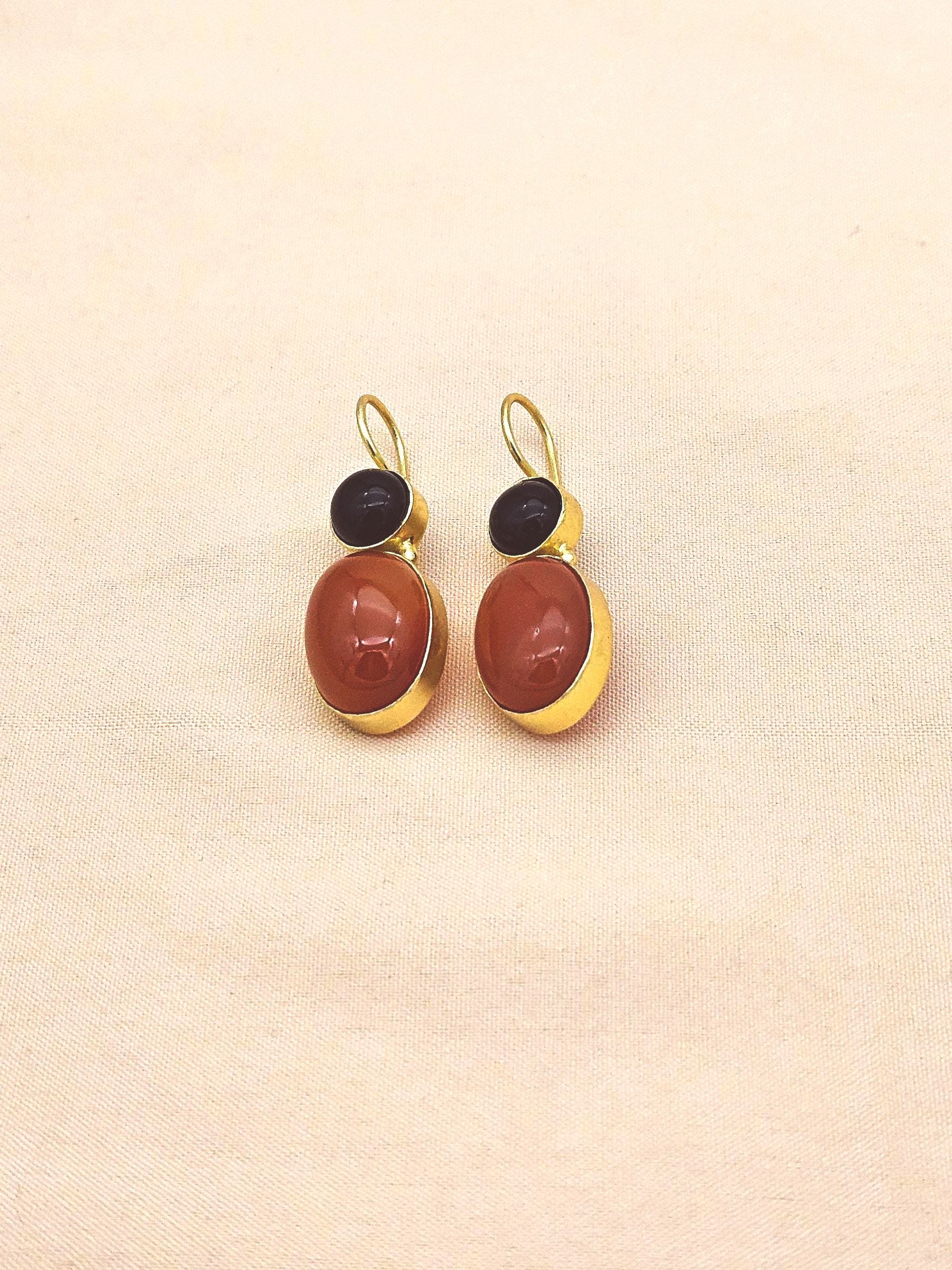 Amazing Handcrafted Black & Red Onyx Gold Plated Designer Dangle Earrings