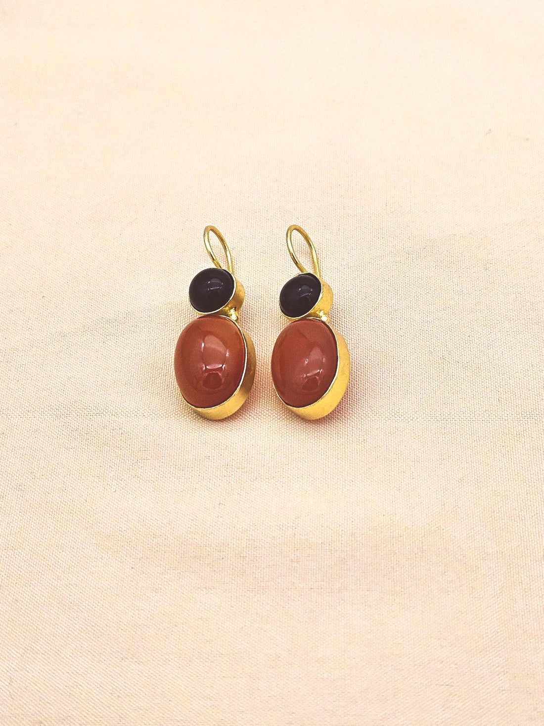 Amazing Handcrafted Black & Red Onyx Gold Plated Designer Dangle Earrings
