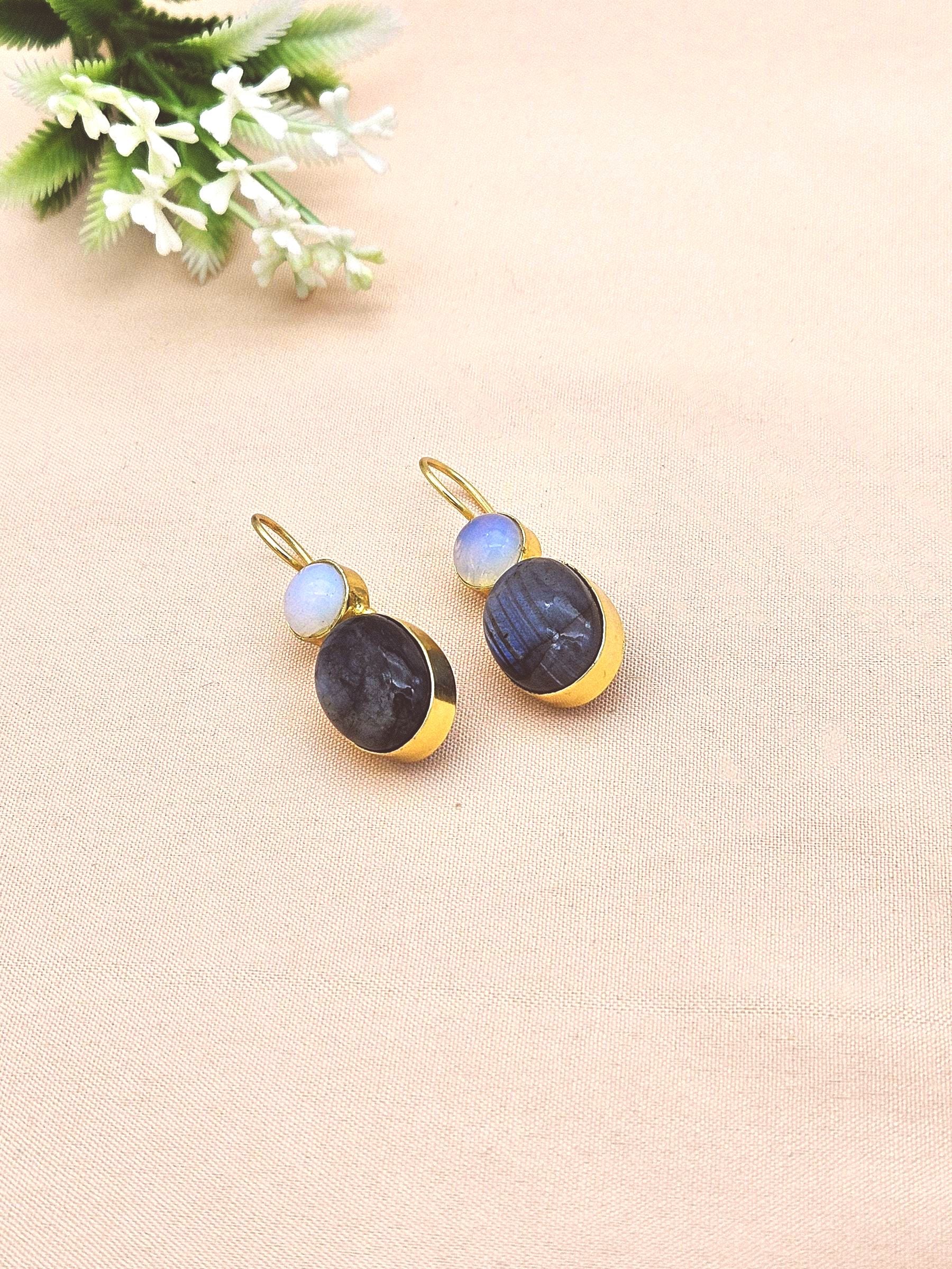Elegant Gold Plated Labradorite-Synthetic Opal Statement Drop Earrings for Women