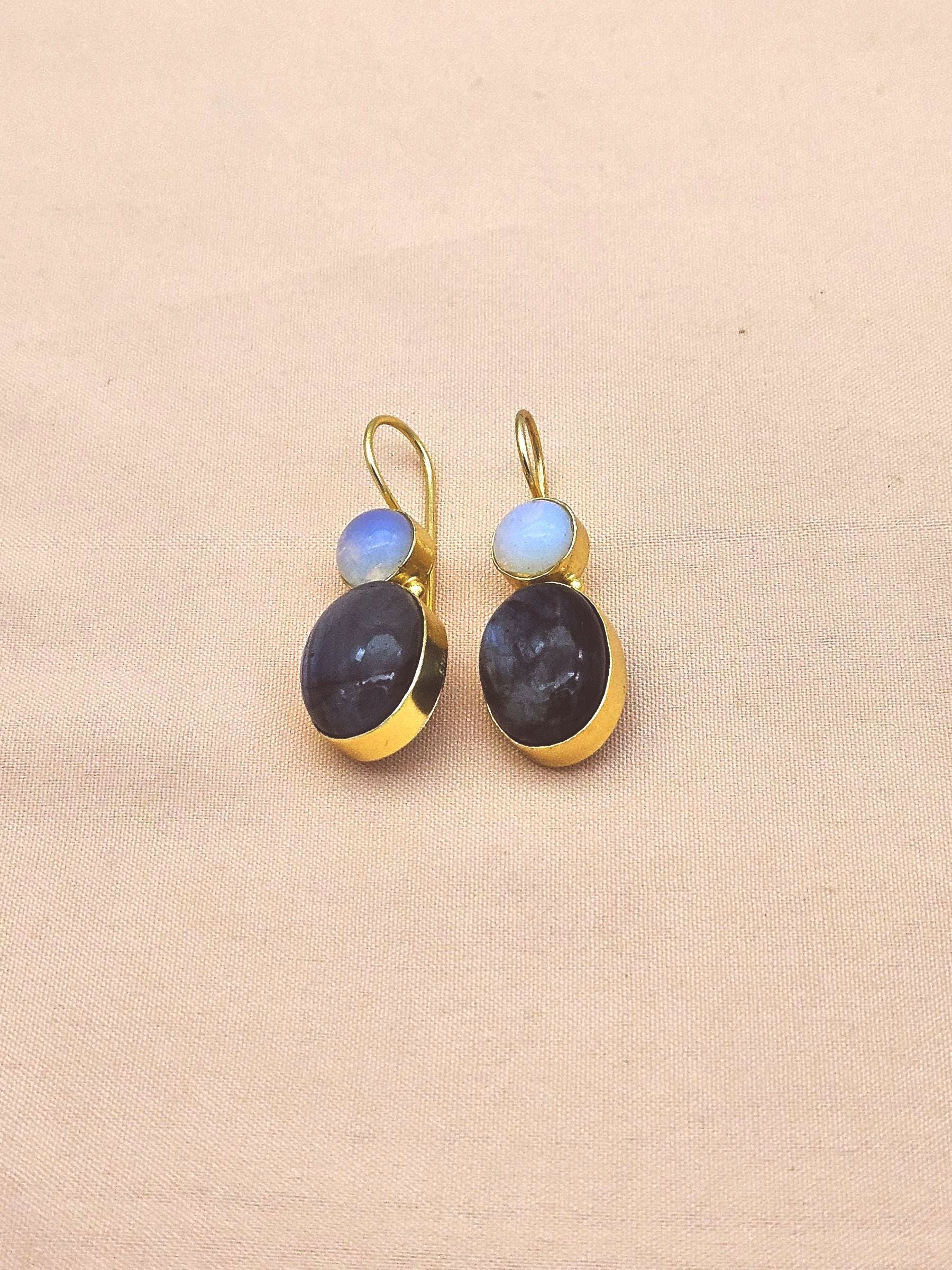 Elegant Gold Plated Labradorite-Synthetic Opal Statement Drop Earrings for Women