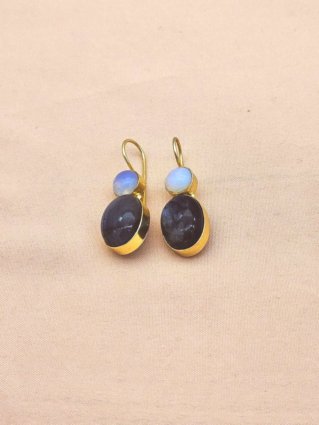 Elegant Gold Plated Labradorite-Synthetic Opal Statement Drop Earrings for Women