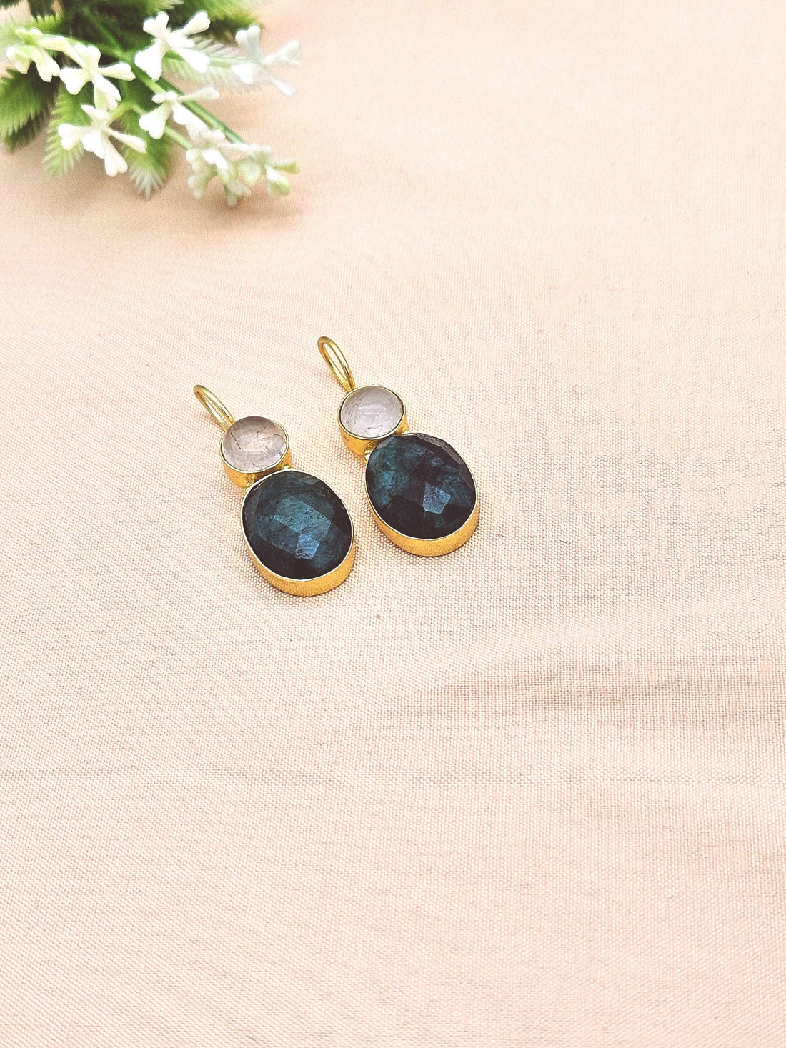 Premium Handcrafted Gold plated Rose Quartz-Green Hathipara Light Weight Designer Dangle Earrings
