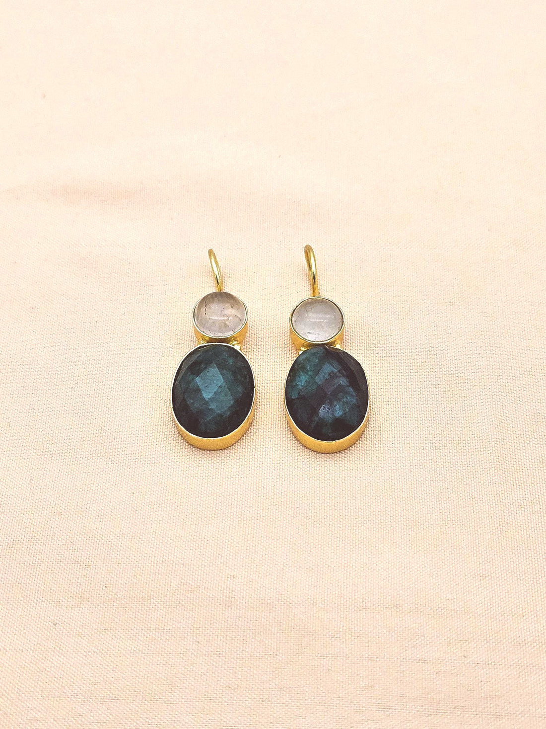 Premium Handcrafted Gold plated Rose Quartz-Green Hathipara Light Weight Designer Dangle Earrings