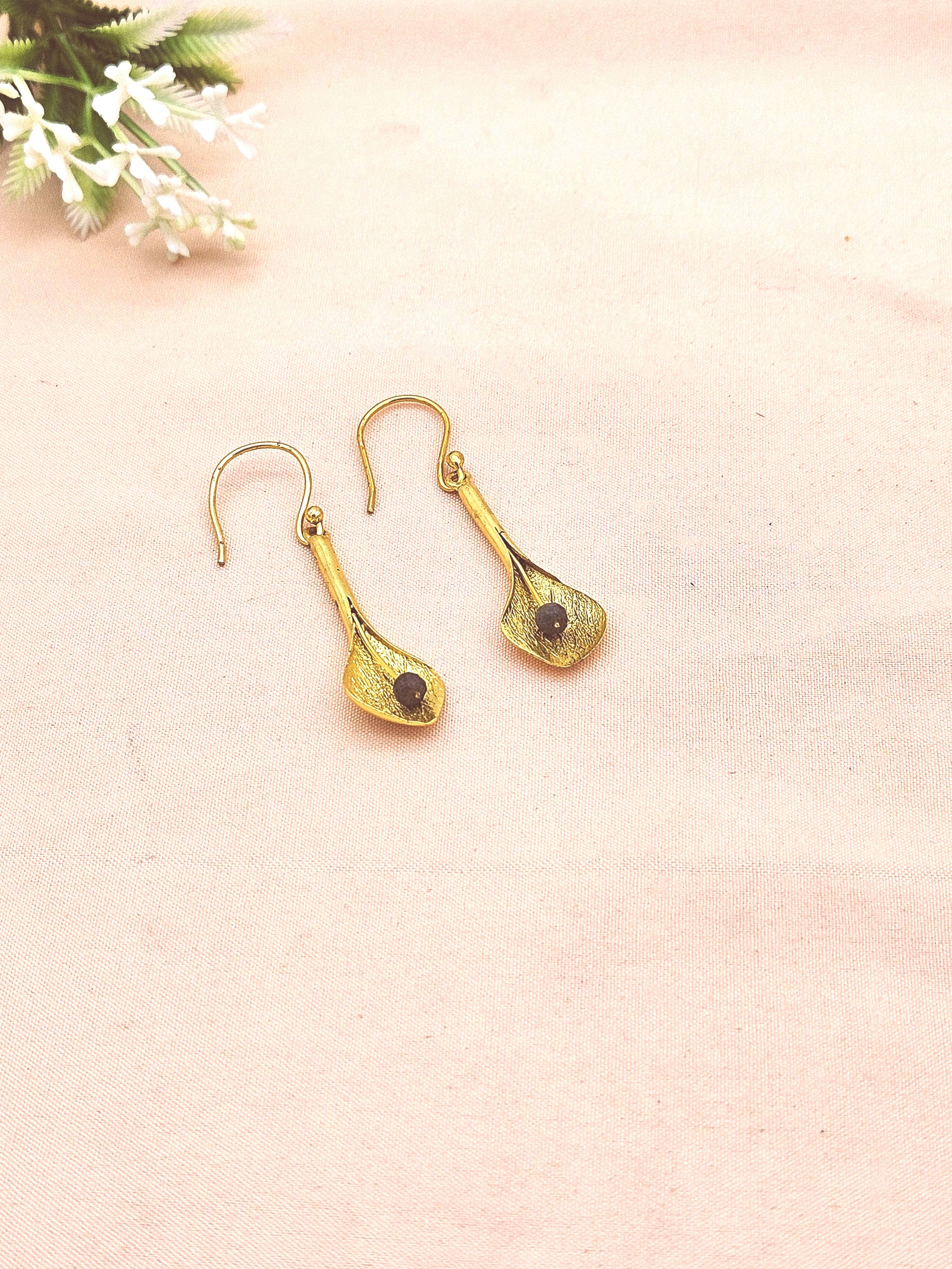 Gold Plated Semi-Precious Gemstone Earrings for Women | Elegant Fashion Dangle Earrings