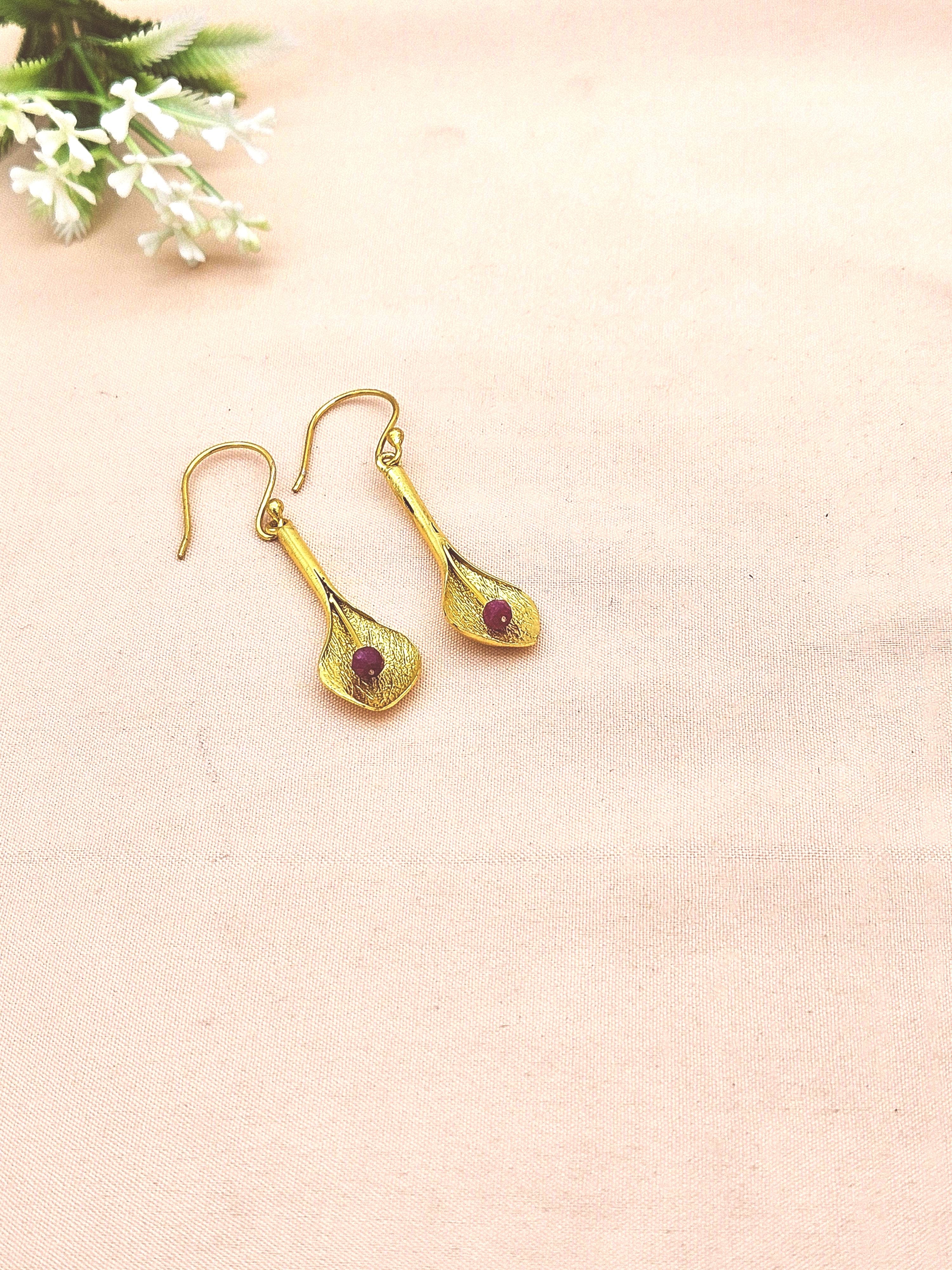 Gold Plated Semi-Precious Gemstone Earrings for Women | Elegant Fashion Dangle Earrings
