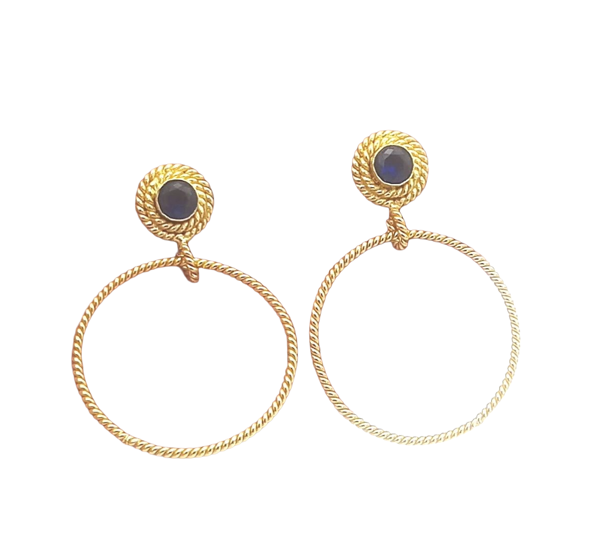 Elegant Gold Plated Blue Glass Stone Hoop Earrings – Twisted Wire Fashion Jewelry