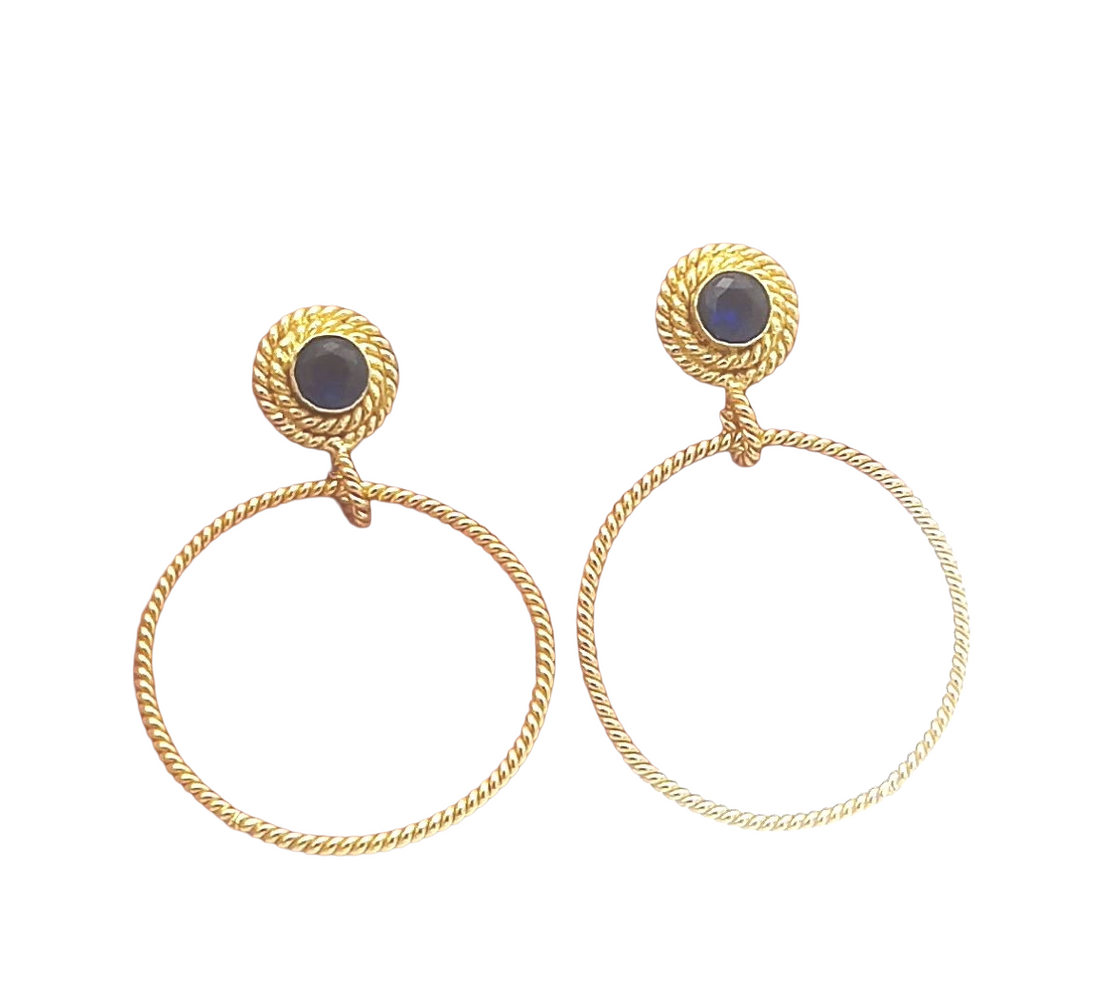Elegant Gold Plated Blue Glass Stone Hoop Earrings – Twisted Wire Fashion Jewelry