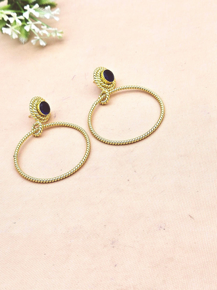 Elegant Gold Plated Blue Glass Stone Hoop Earrings – Twisted Wire Fashion Jewelry