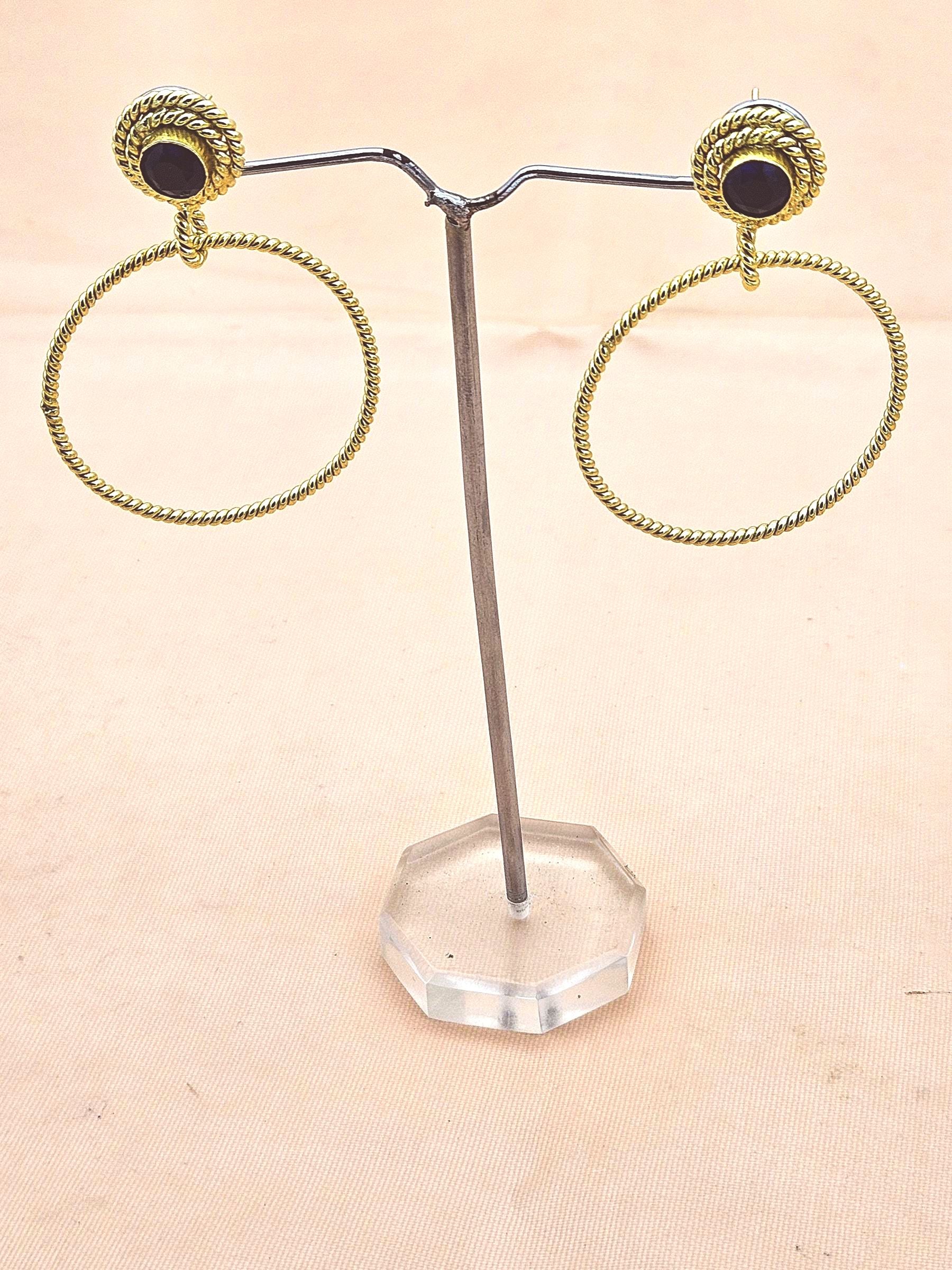 Elegant Gold Plated Blue Glass Stone Hoop Earrings – Twisted Wire Fashion Jewelry