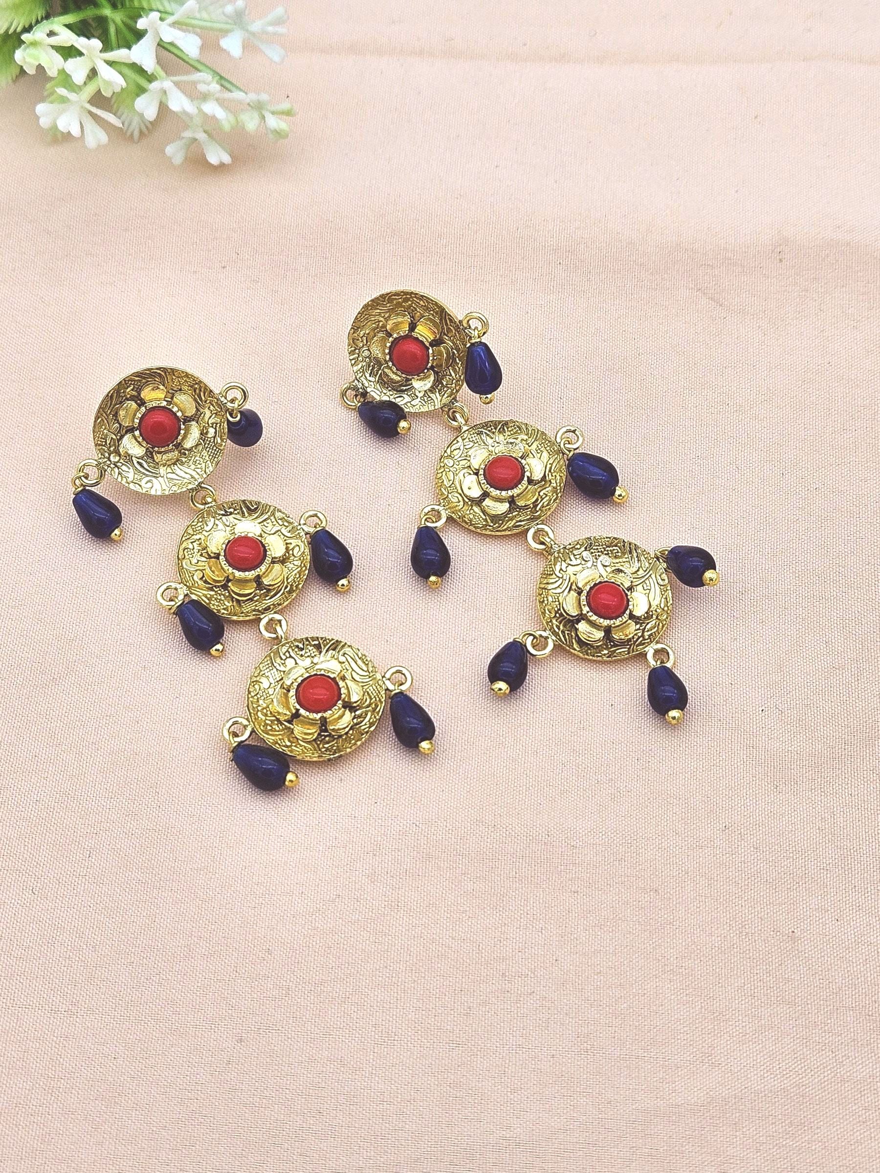 Gold Plated Brass Dangle Earrings – Imitation stone Handcrafted Jewelry