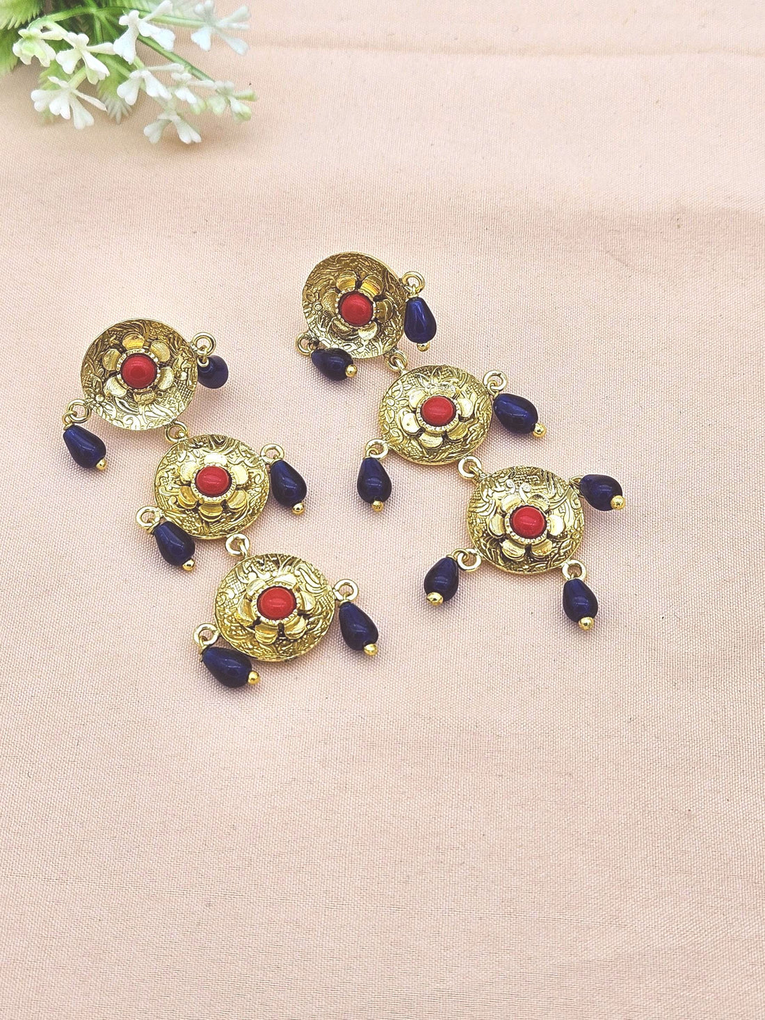 Gold Plated Brass Dangle Earrings – Imitation stone Handcrafted Jewelry