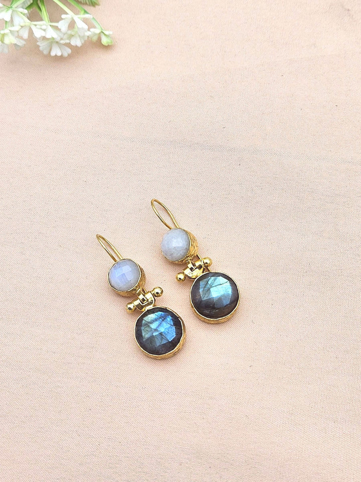 Gorgeous Gold Plated Fine White Rainbow-Labradorite Light Weight Charming Designer Dangle Drop Earrings