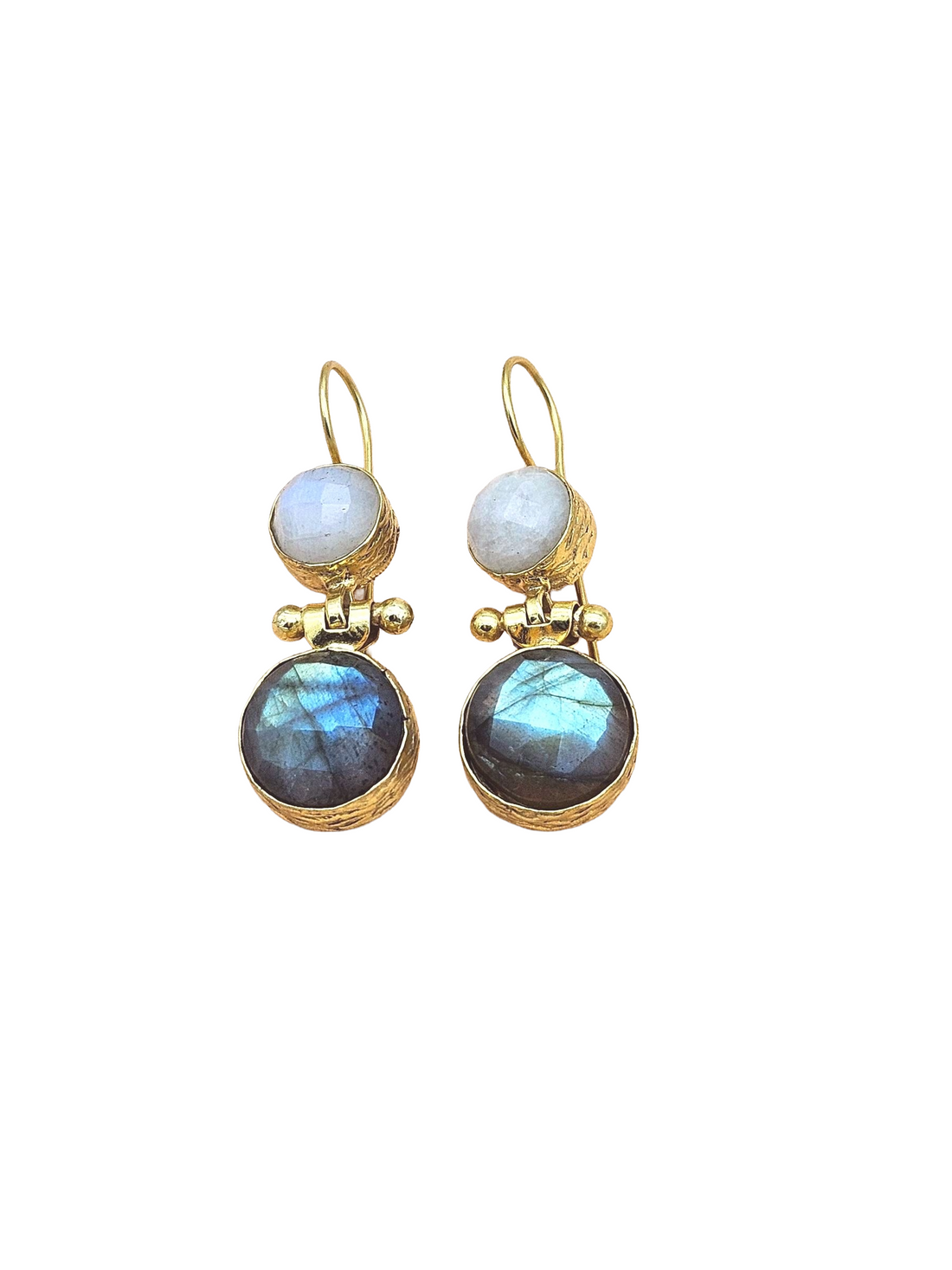 Gorgeous Gold Plated Fine White Rainbow-Labradorite Light Weight Charming Designer Dangle Drop Earrings