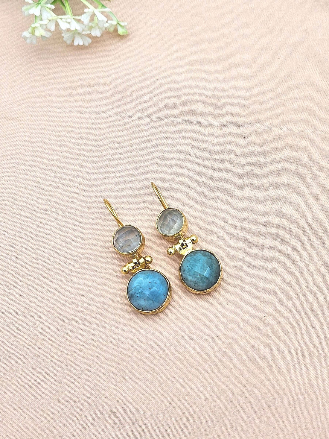 Gorgeous Gold Plated Fine Prehnite-Amazonite Light Weight Charming Designer Dangle Drop Earrings