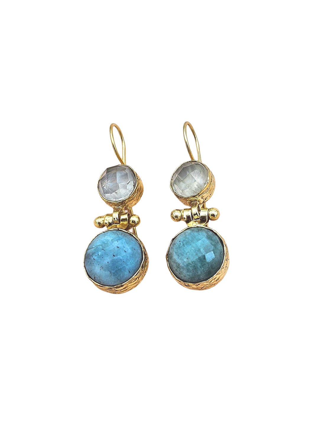 Gorgeous Gold Plated Fine Prehnite-Amazonite Light Weight Charming Designer Dangle Drop Earrings