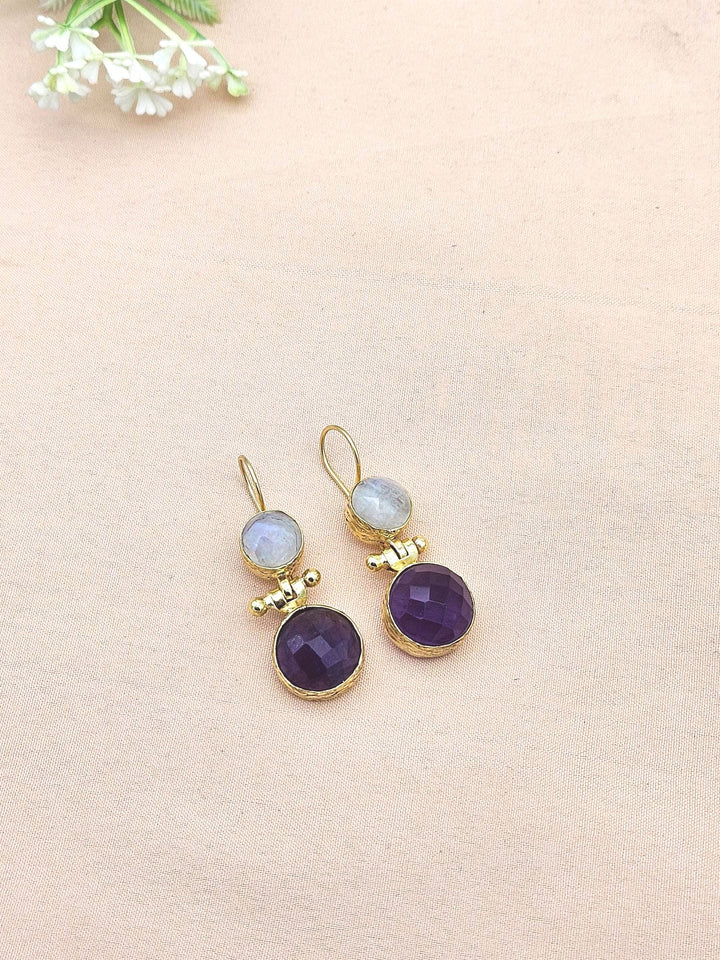 Gorgeous Gold Plated Fine White Rainbow-Amethyst Light Weight Charming Designer Dangle Drop Earrings