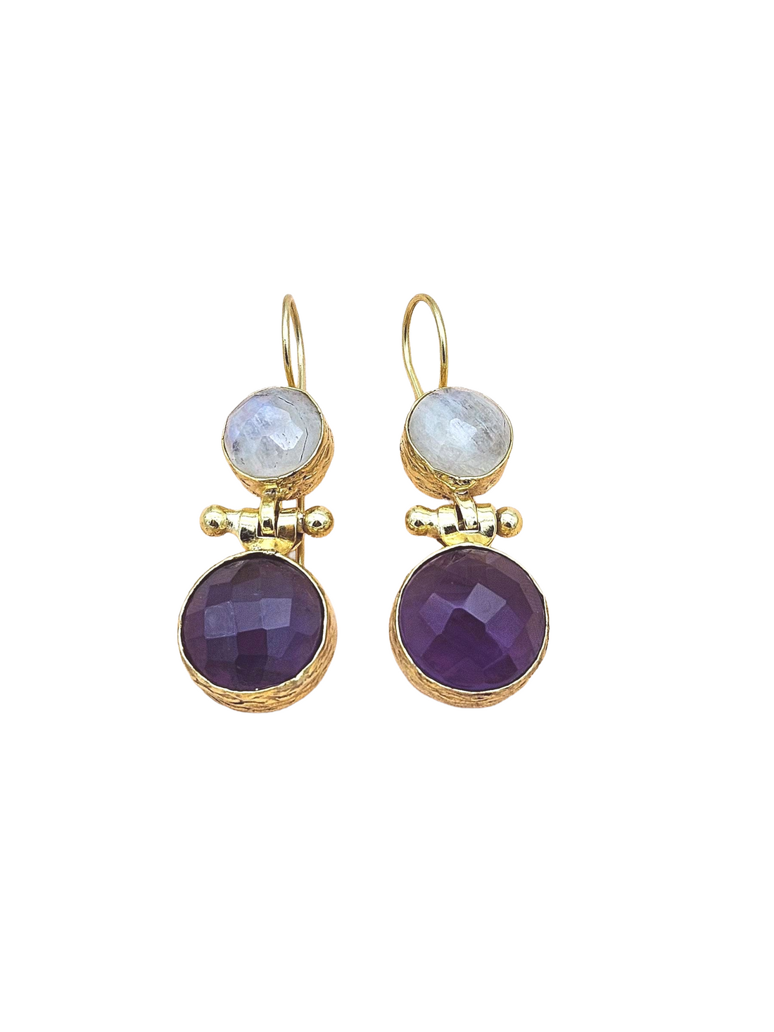 Gorgeous Gold Plated Fine White Rainbow-Amethyst Light Weight Charming Designer Dangle Drop Earrings