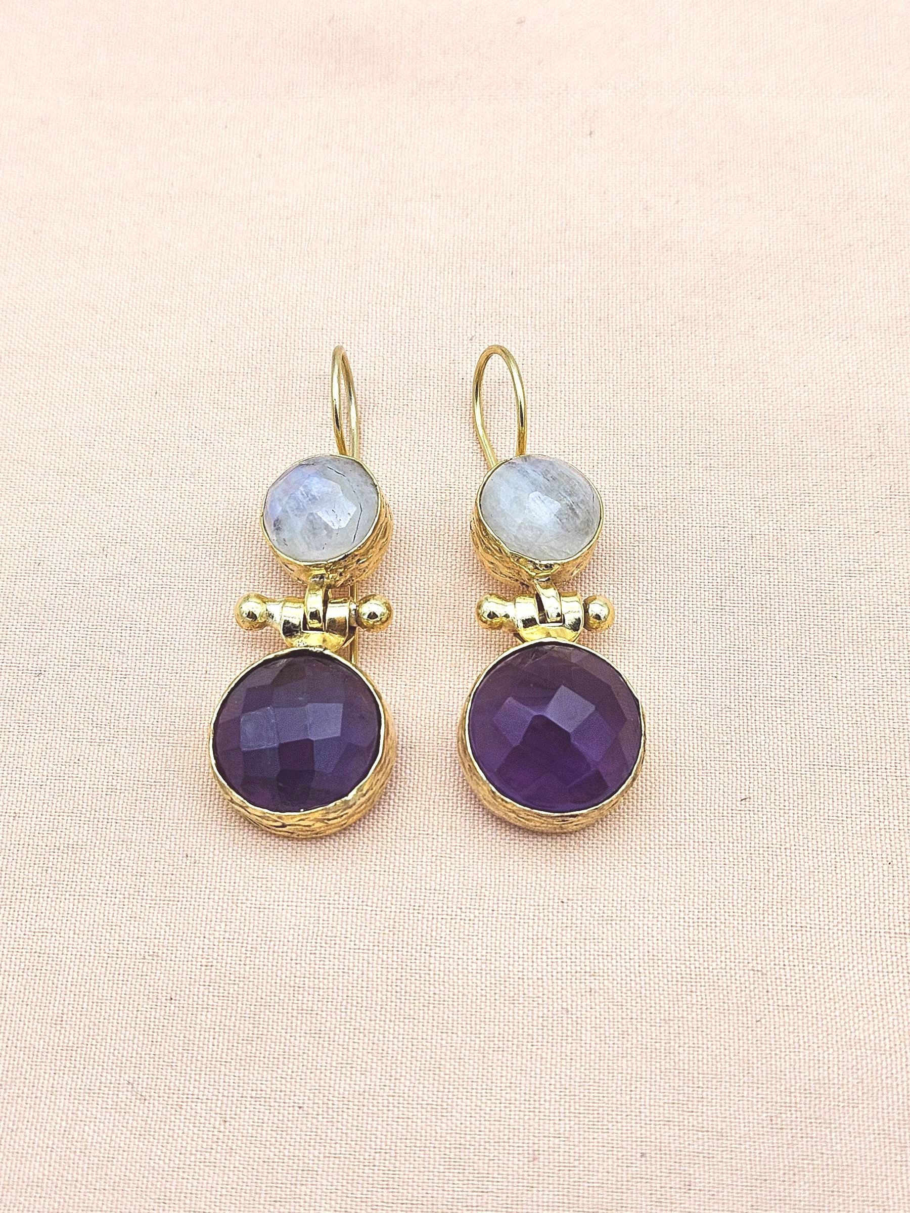 Gorgeous Gold Plated Fine White Rainbow-Amethyst Light Weight Charming Designer Dangle Drop Earrings