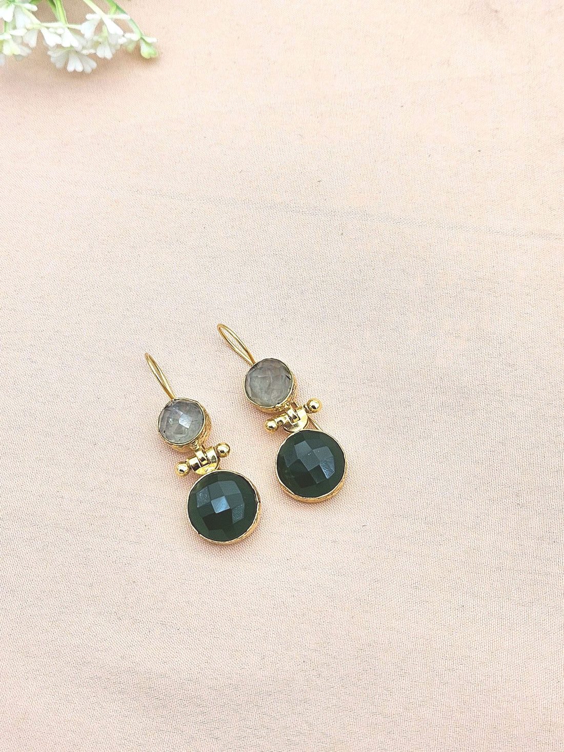Gorgeous Gold Plated Fine Prehnite-Green Onyx Light Weight Charming Designer Dangle Drop Earrings