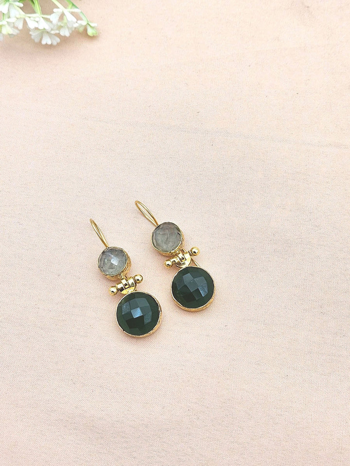 Gorgeous Gold Plated Fine Prehnite-Green Onyx Light Weight Charming Designer Dangle Drop Earrings