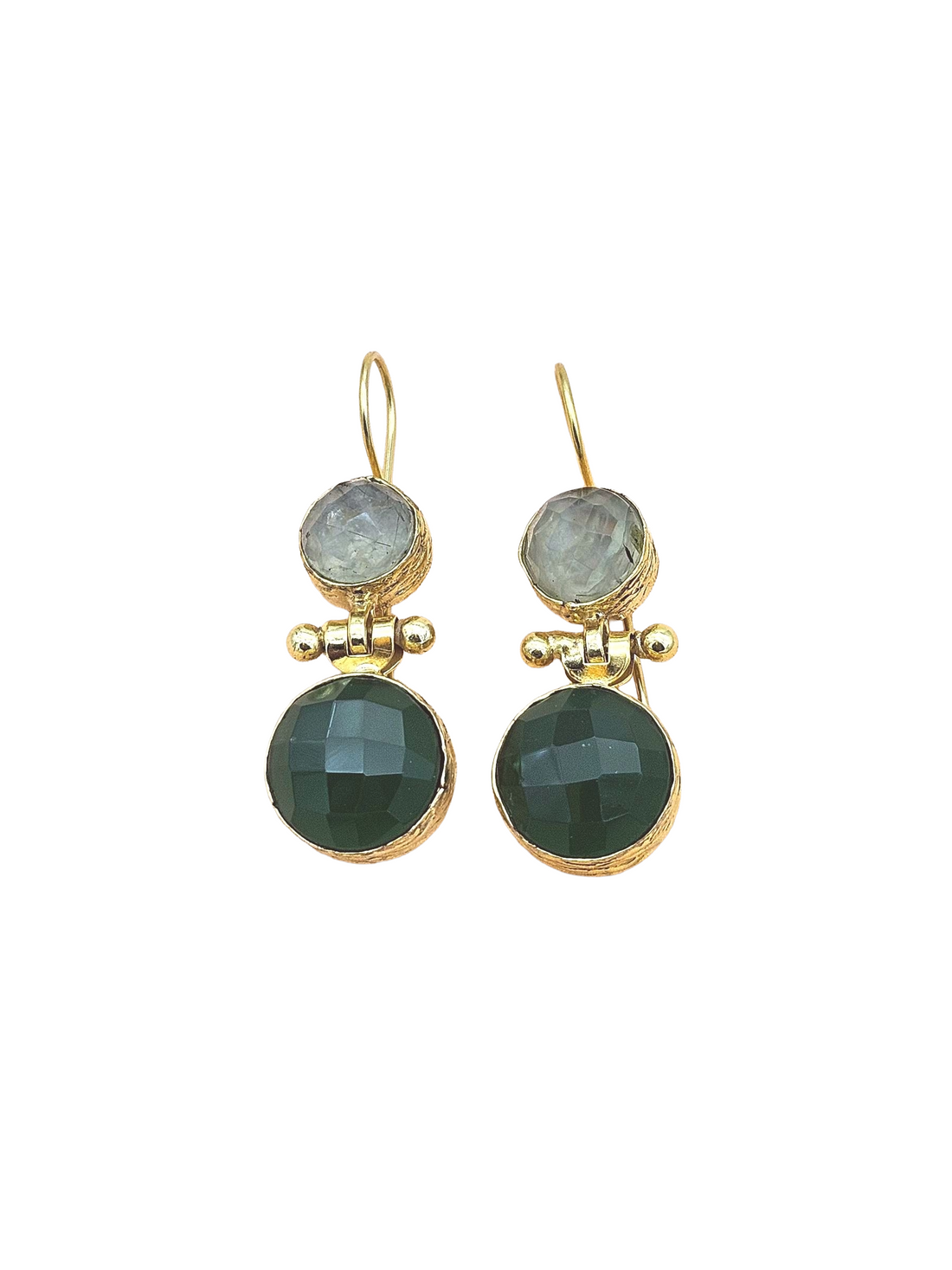 Gorgeous Gold Plated Fine Prehnite-Green Onyx Light Weight Charming Designer Dangle Drop Earrings