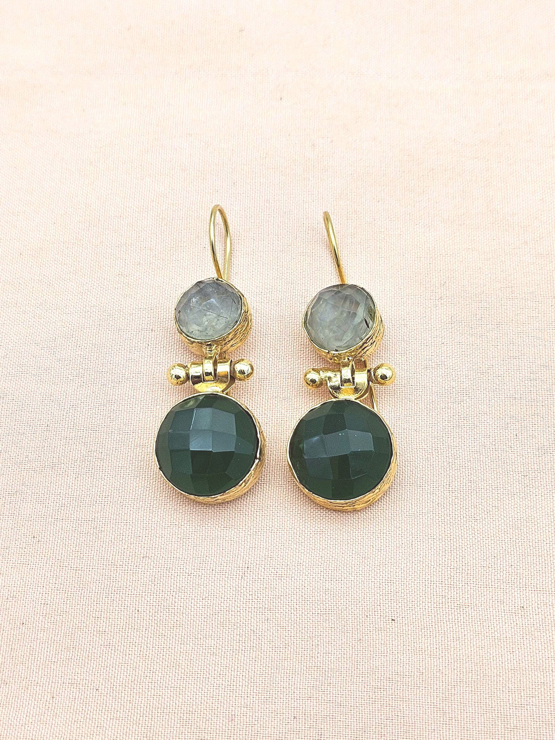 Gorgeous Gold Plated Fine Prehnite-Green Onyx Light Weight Charming Designer Dangle Drop Earrings