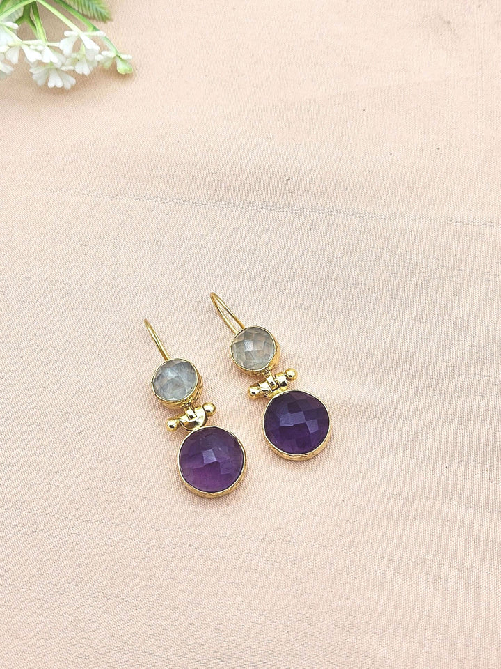 Gorgeous Gold Plated Fine Prehnite-Amethyst Light Weight Charming Designer Dangle Drop Earrings