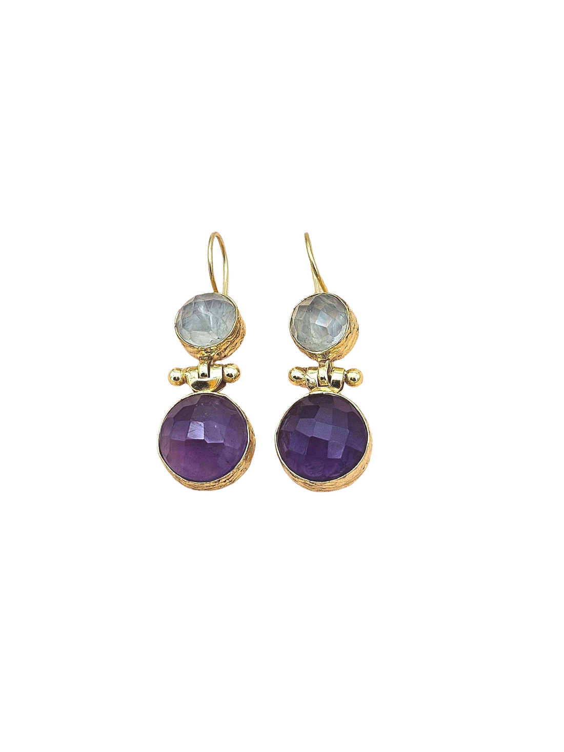 Gorgeous Gold Plated Fine Prehnite-Amethyst Light Weight Charming Designer Dangle Drop Earrings