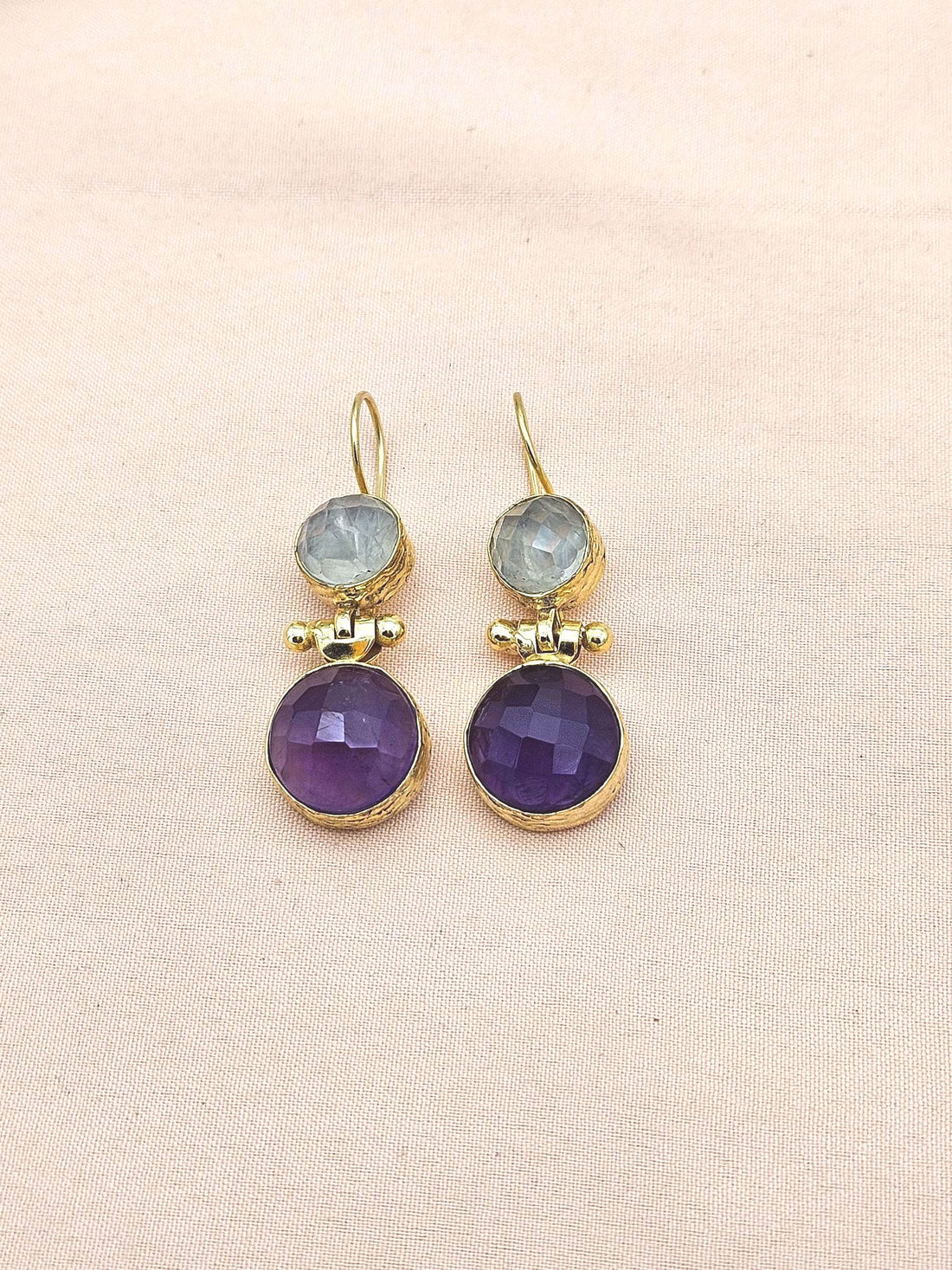 Gorgeous Gold Plated Fine Prehnite-Amethyst Light Weight Charming Designer Dangle Drop Earrings