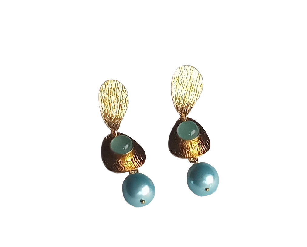 Elegant Gold Plated Chalcedony-Blue Baroque Pearl Earrings – Handmade Lightweight Dangles
