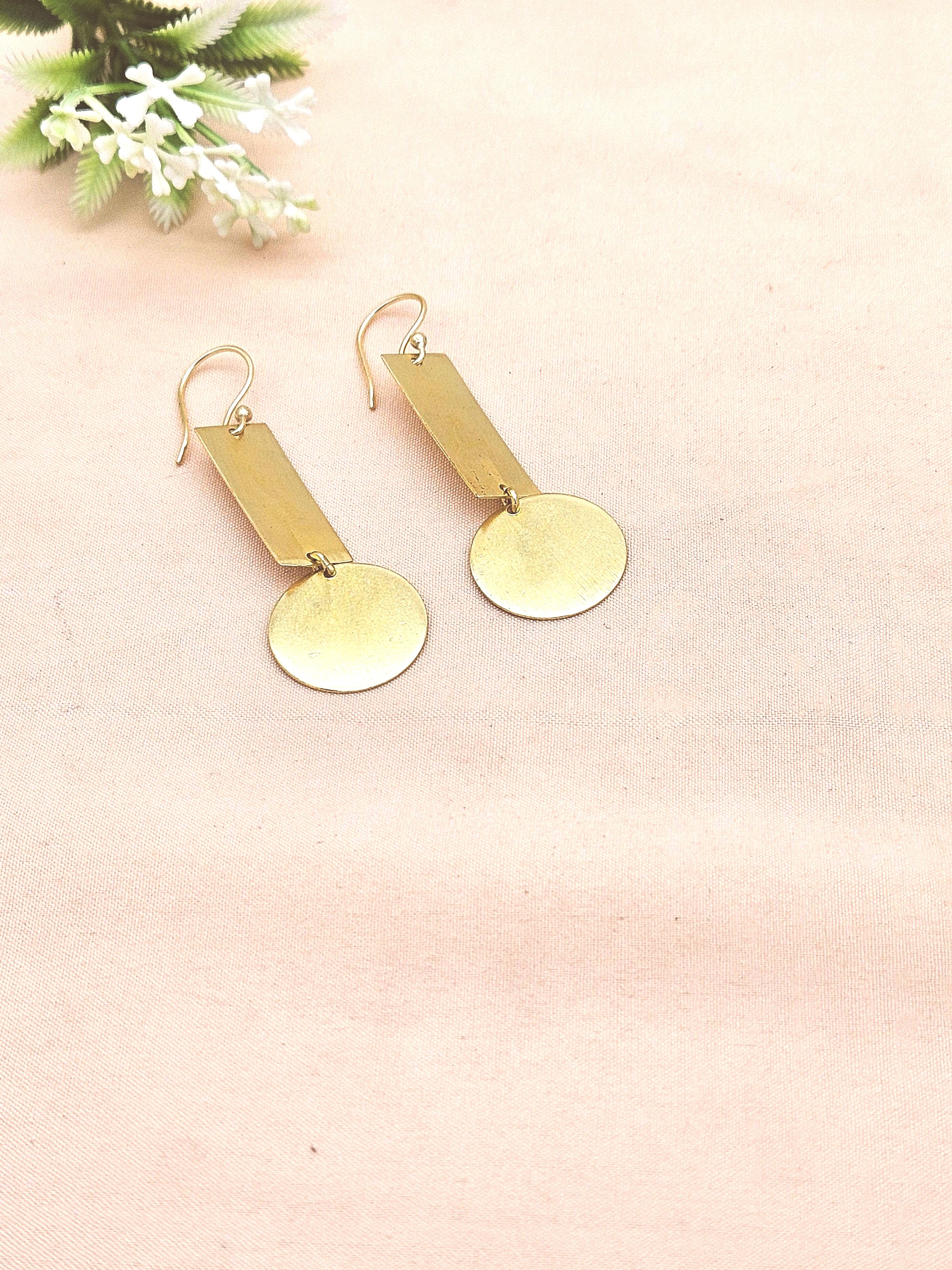 Elegant Handcrafted Gold Plated Dangle Earrings | Minimalist Designer Drop Earrings for Women