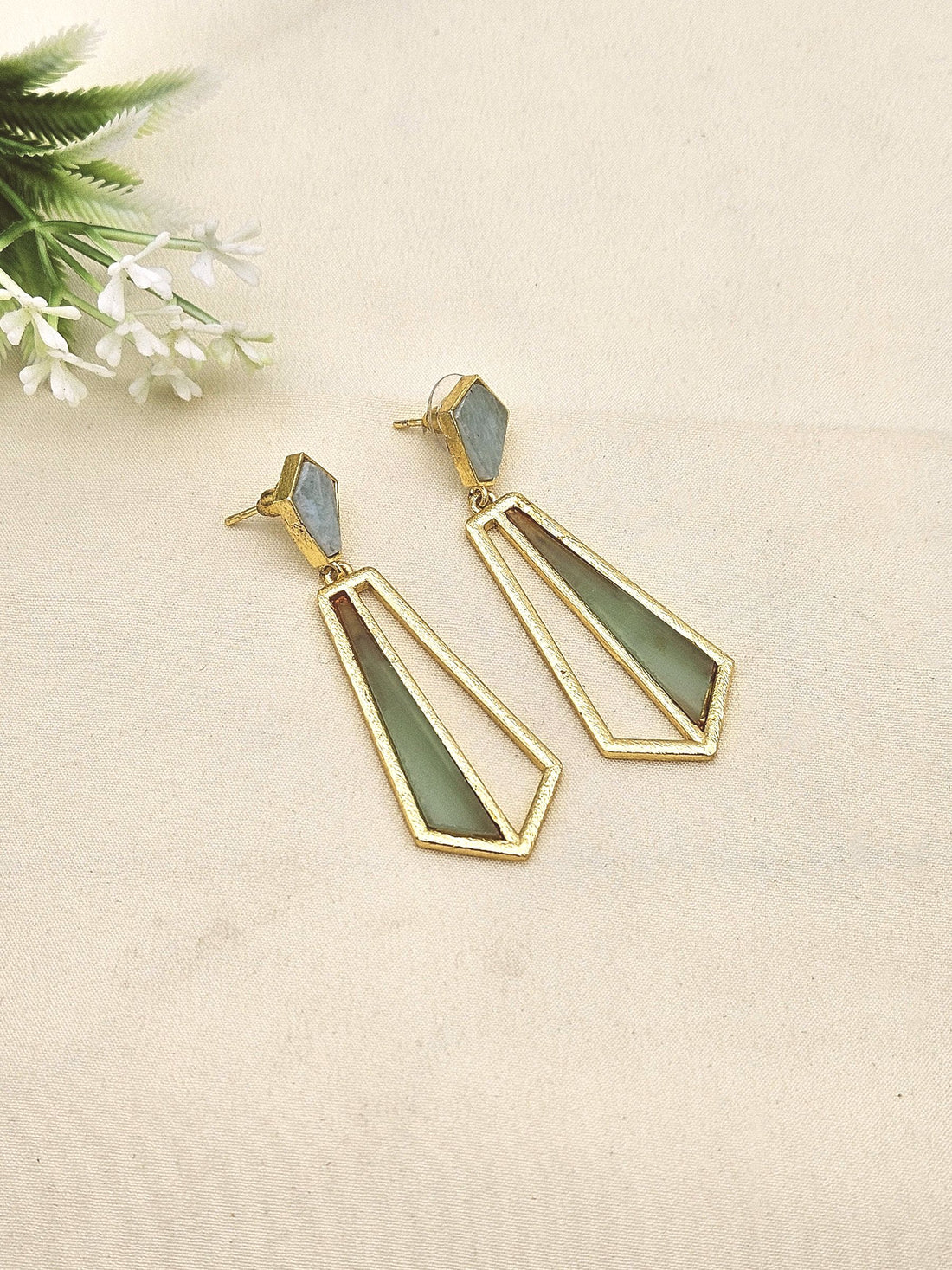 Fascinating Gold plated Amazonite-Aquamarine Stone Matte finish designer Light weight Earrings