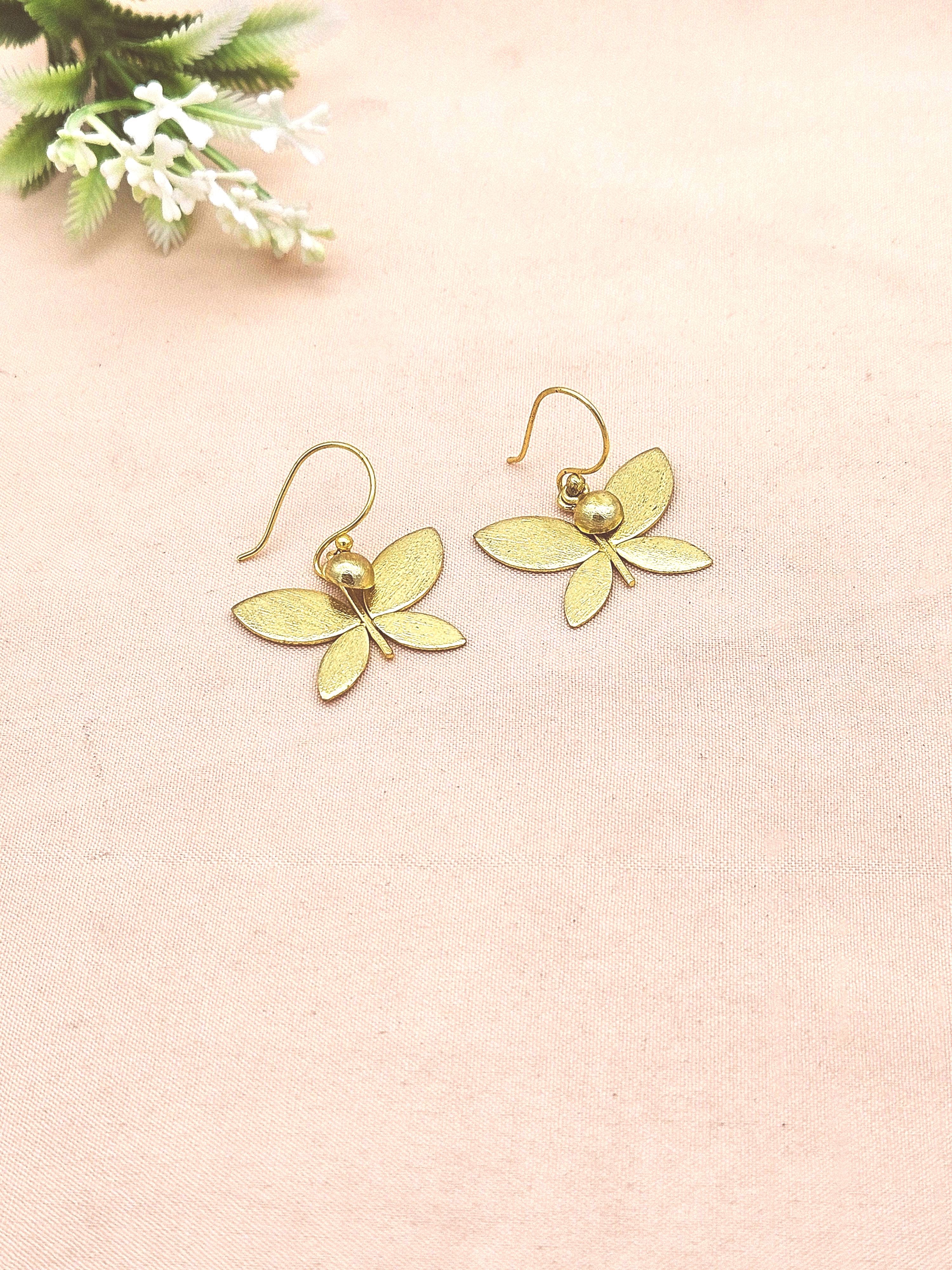 Gold Plated Fly Designer Dangle Earrings | Handcrafted Lightweight Drop Earrings for Women