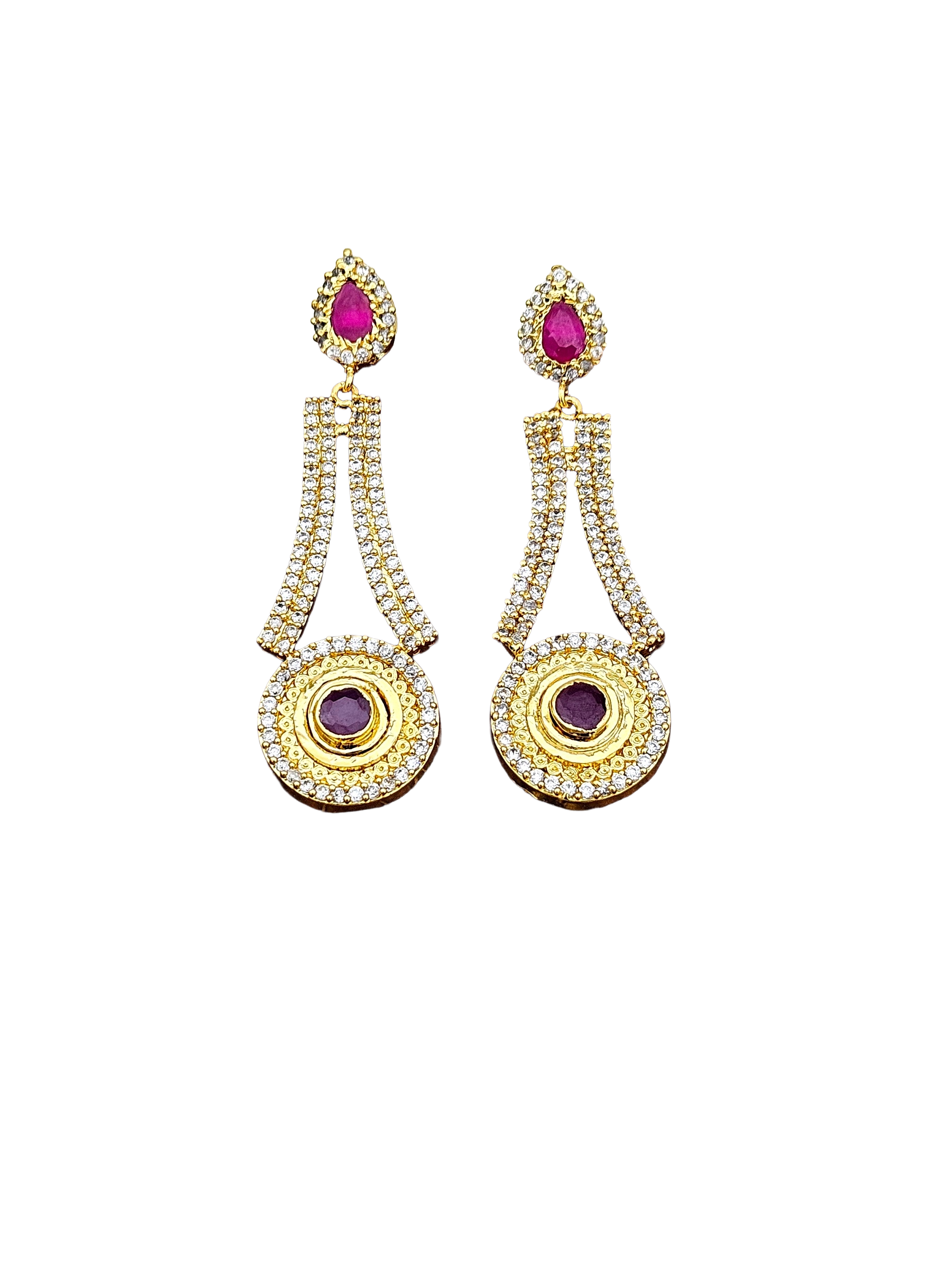 Attractive Gold plated Cubic Zirconia-Red Hydro Quartz Designer Light weight Party wear Earring
