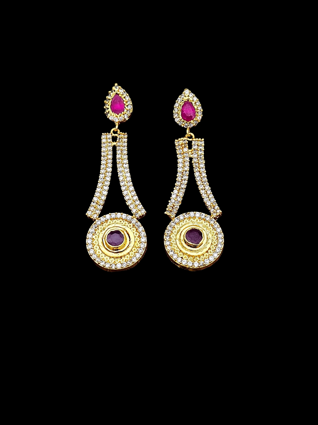 Attractive Gold plated Cubic Zirconia-Red Hydro Quartz Designer Light weight Party wear Earring