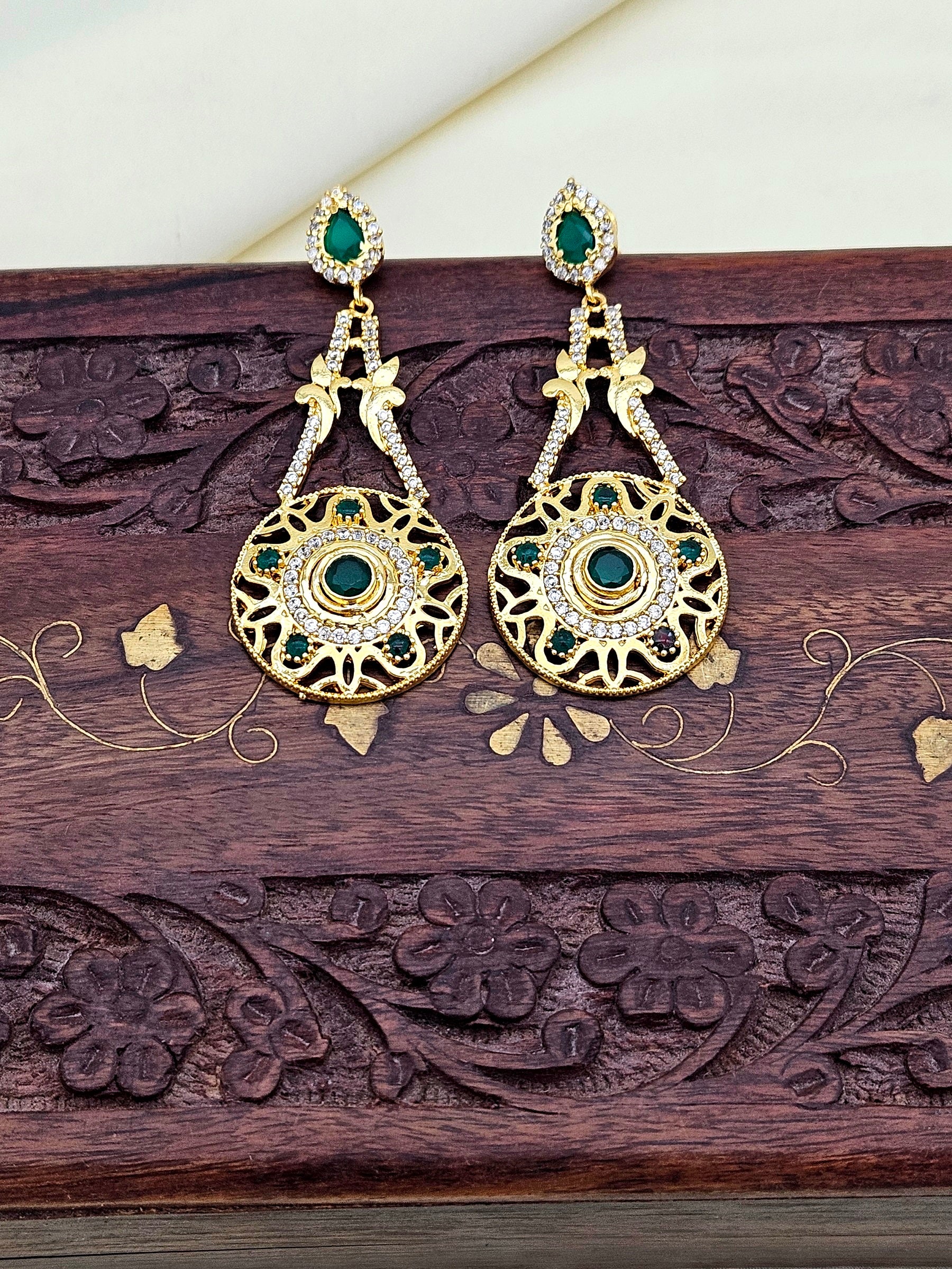 Awesome Gold plated Cubic Zirconia-Green Hydro Quartz Designer Party wear Earring