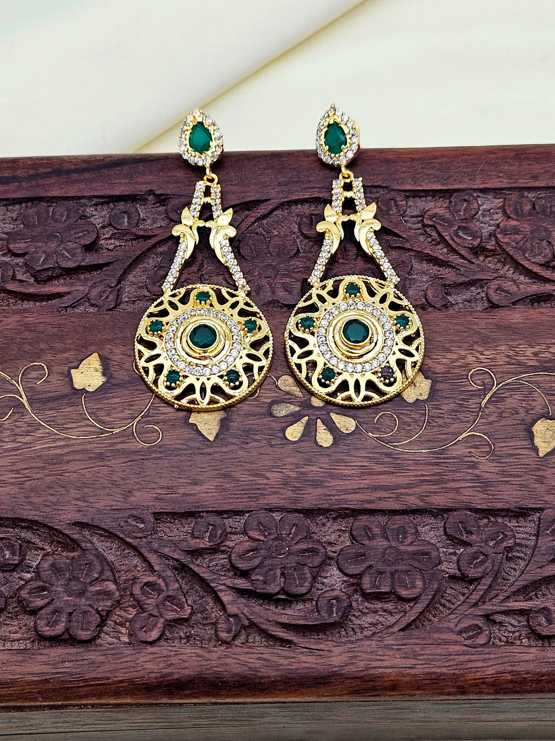 Awesome Gold plated Cubic Zirconia-Green Hydro Quartz Designer Party wear Earring