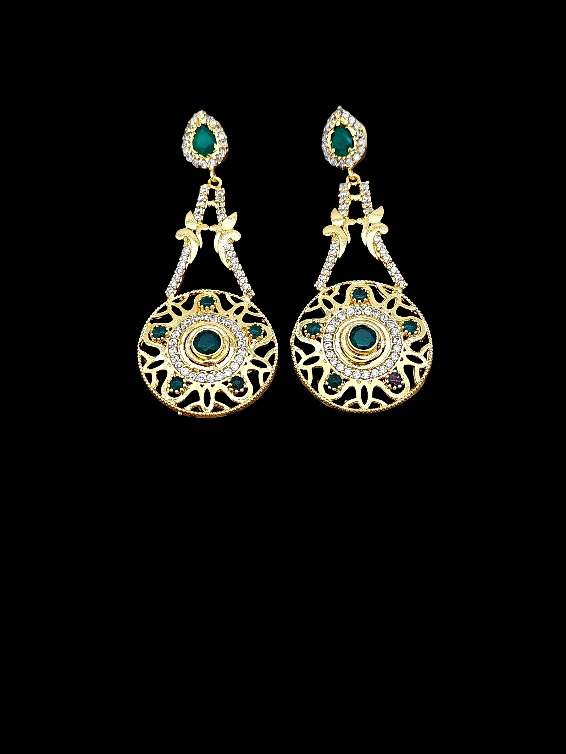 Awesome Gold plated Cubic Zirconia-Green Hydro Quartz Designer Party wear Earring