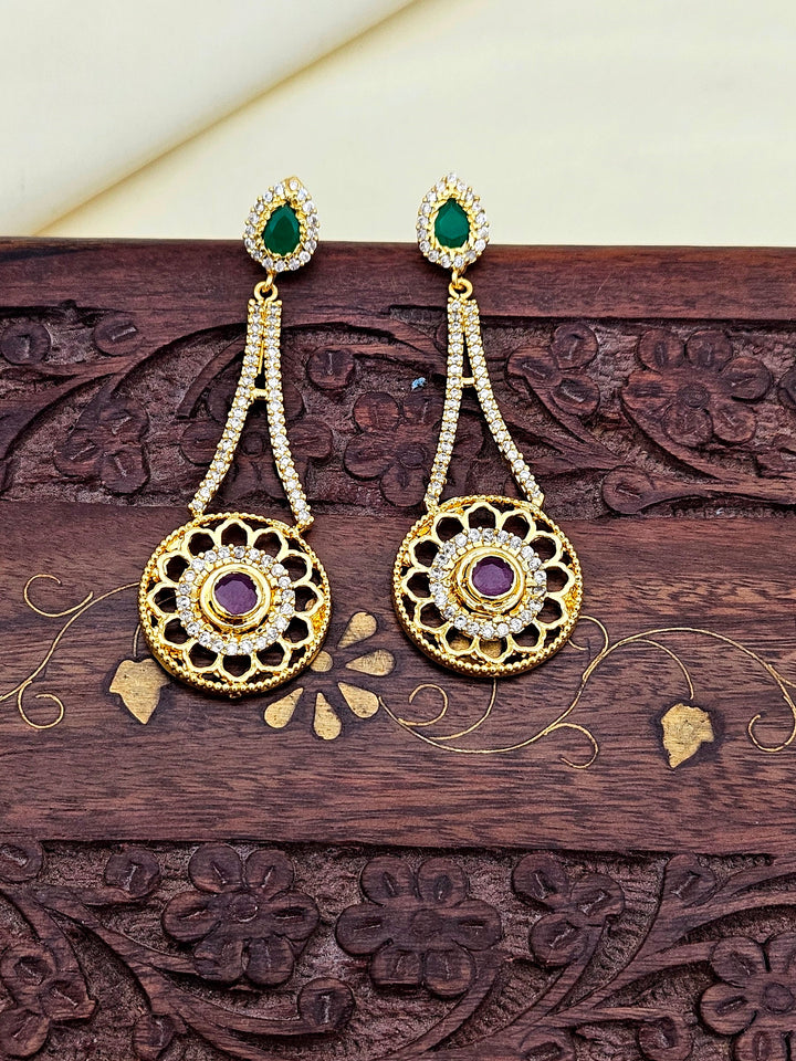 Amazing Gold plated Cubic Zirconia-Green & Red Hydro Quartz Designer Party wear Earring