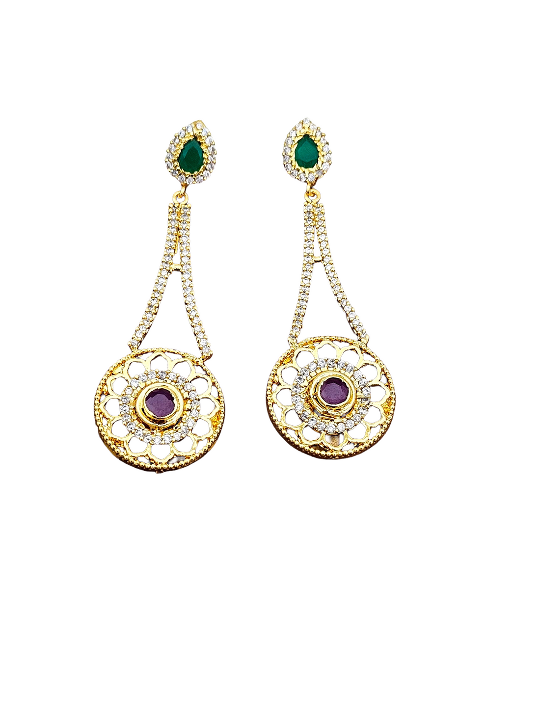 Amazing Gold plated Cubic Zirconia-Green & Red Hydro Quartz Designer Party wear Earring