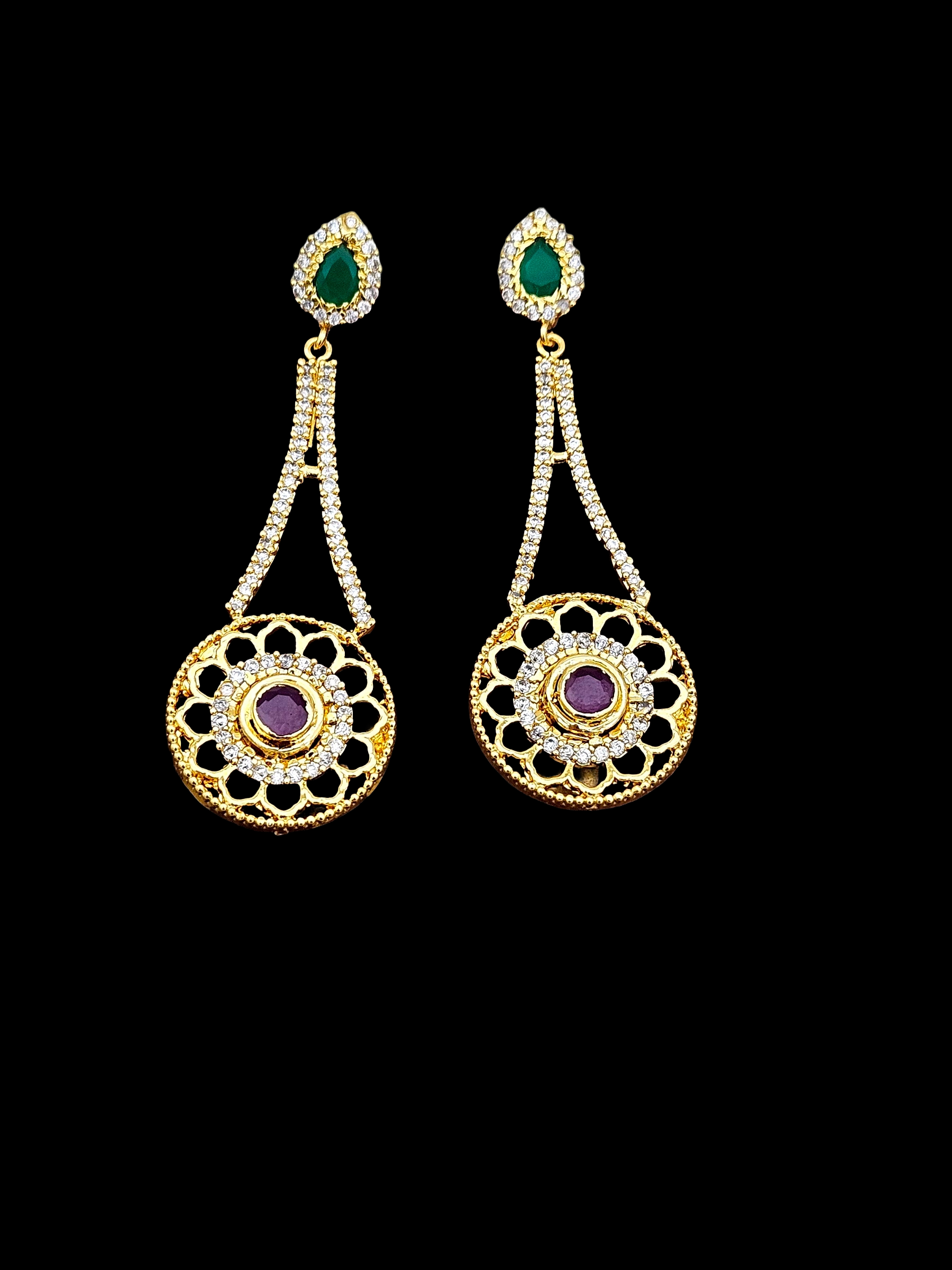 Amazing Gold plated Cubic Zirconia-Green & Red Hydro Quartz Designer Party wear Earring