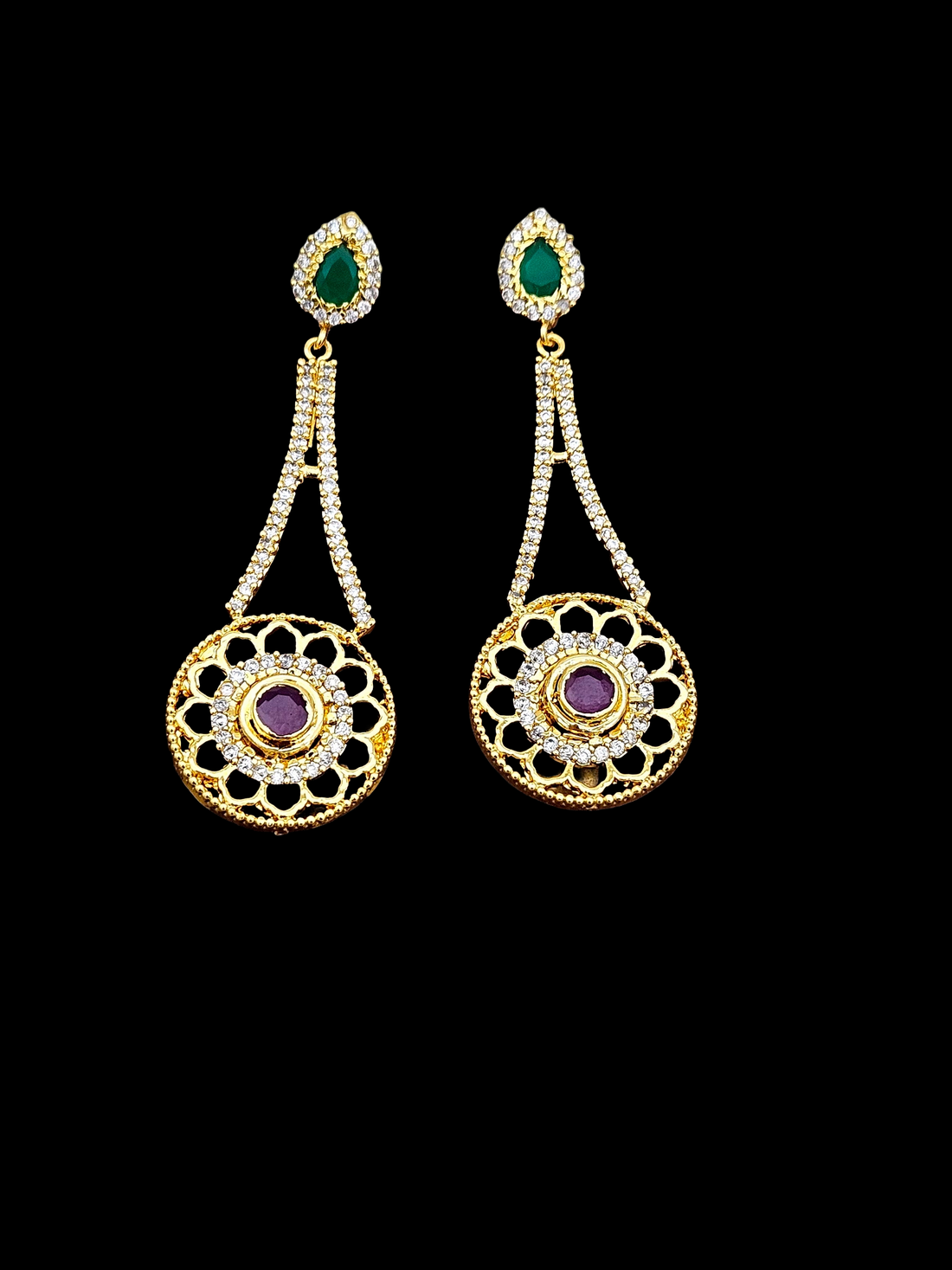 Amazing Gold plated Cubic Zirconia-Green & Red Hydro Quartz Designer Party wear Earring