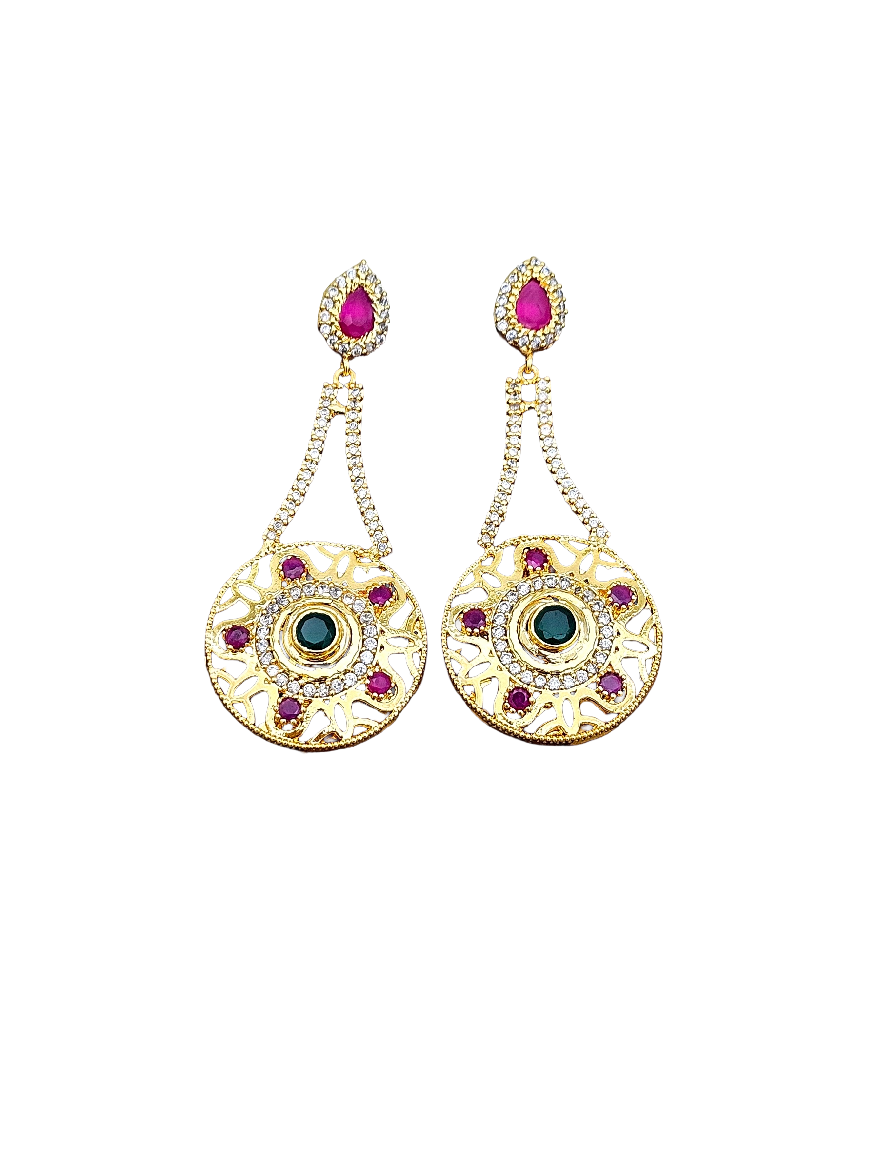 Gorgeous Gold plated Cubic Zirconia-Green & Red Hydro Quartz Designer Party wear Earring