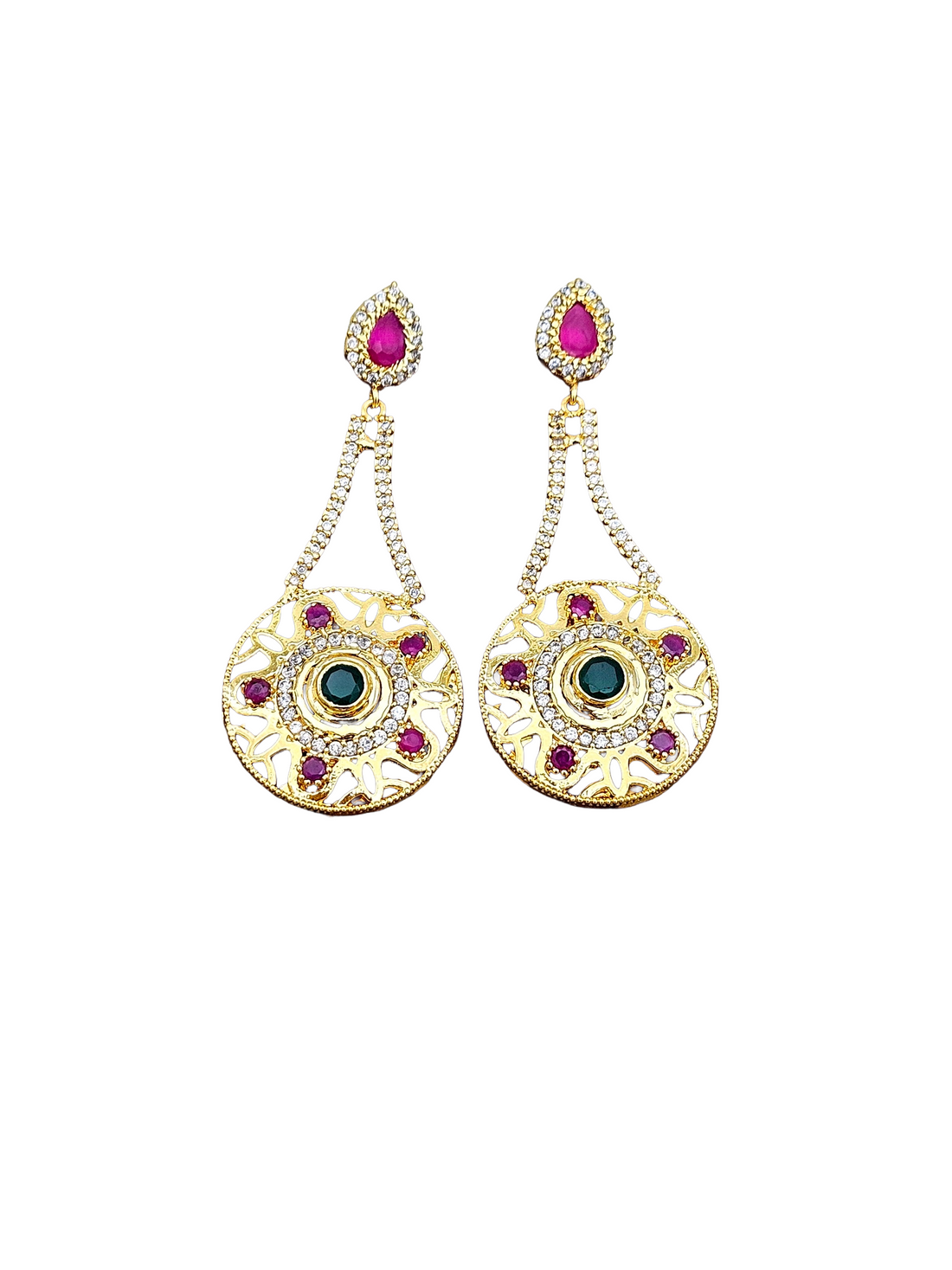 Gorgeous Gold plated Cubic Zirconia-Green & Red Hydro Quartz Designer Party wear Earring