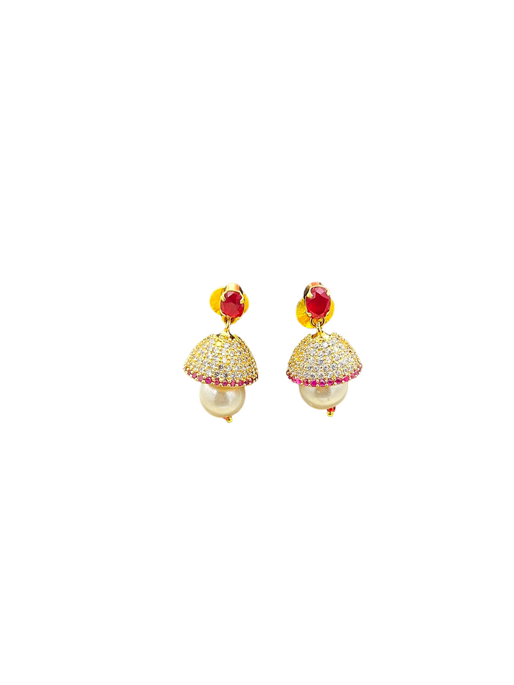 Amazing Gold plated Cubic Zirconia-Red Hydro Quartz Designer light weight Jhumka Earring