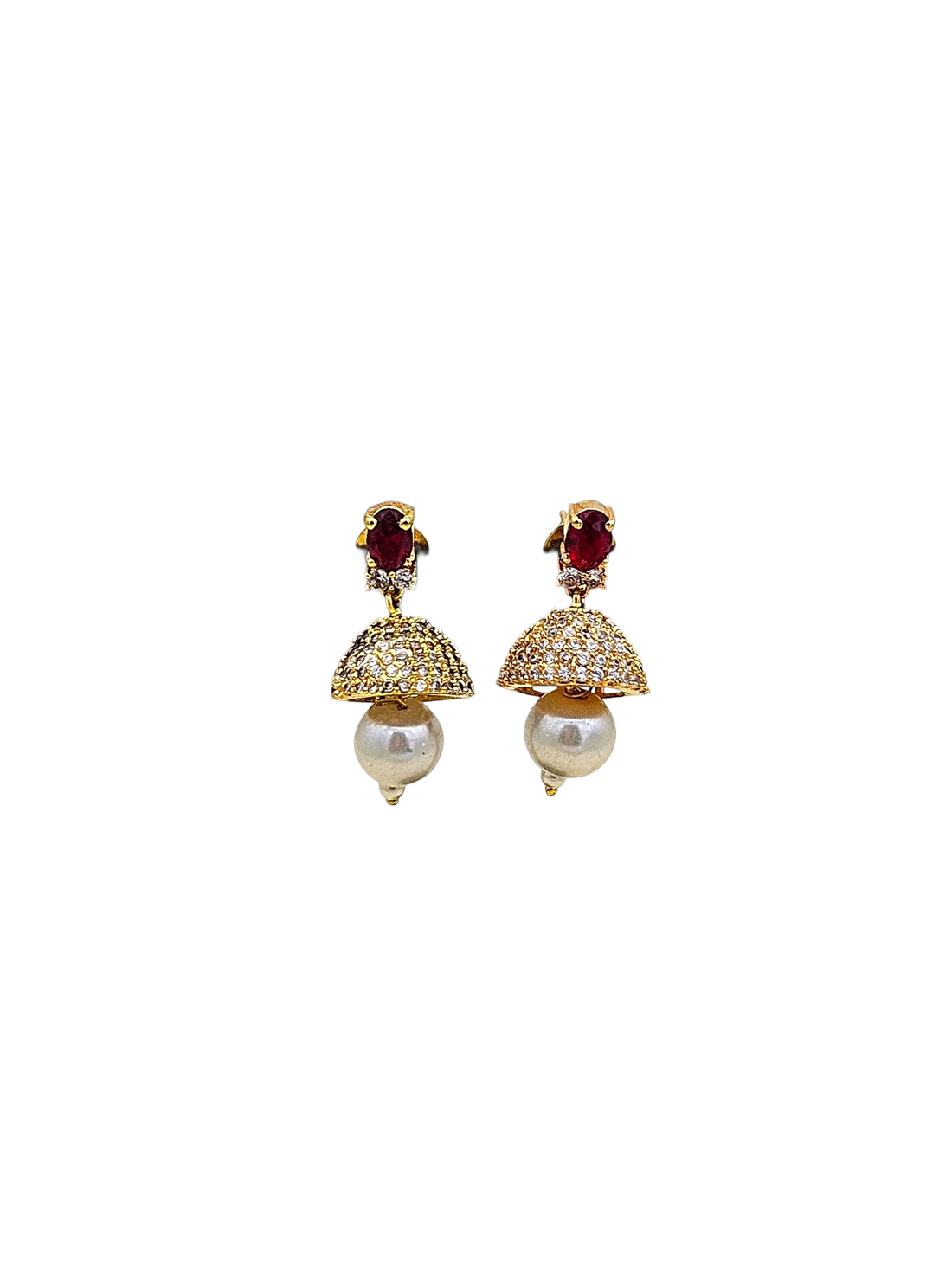 Awesome Gold plated Cubic Zirconia-Red Hydro Quartz Designer light weight Jhumka Earring