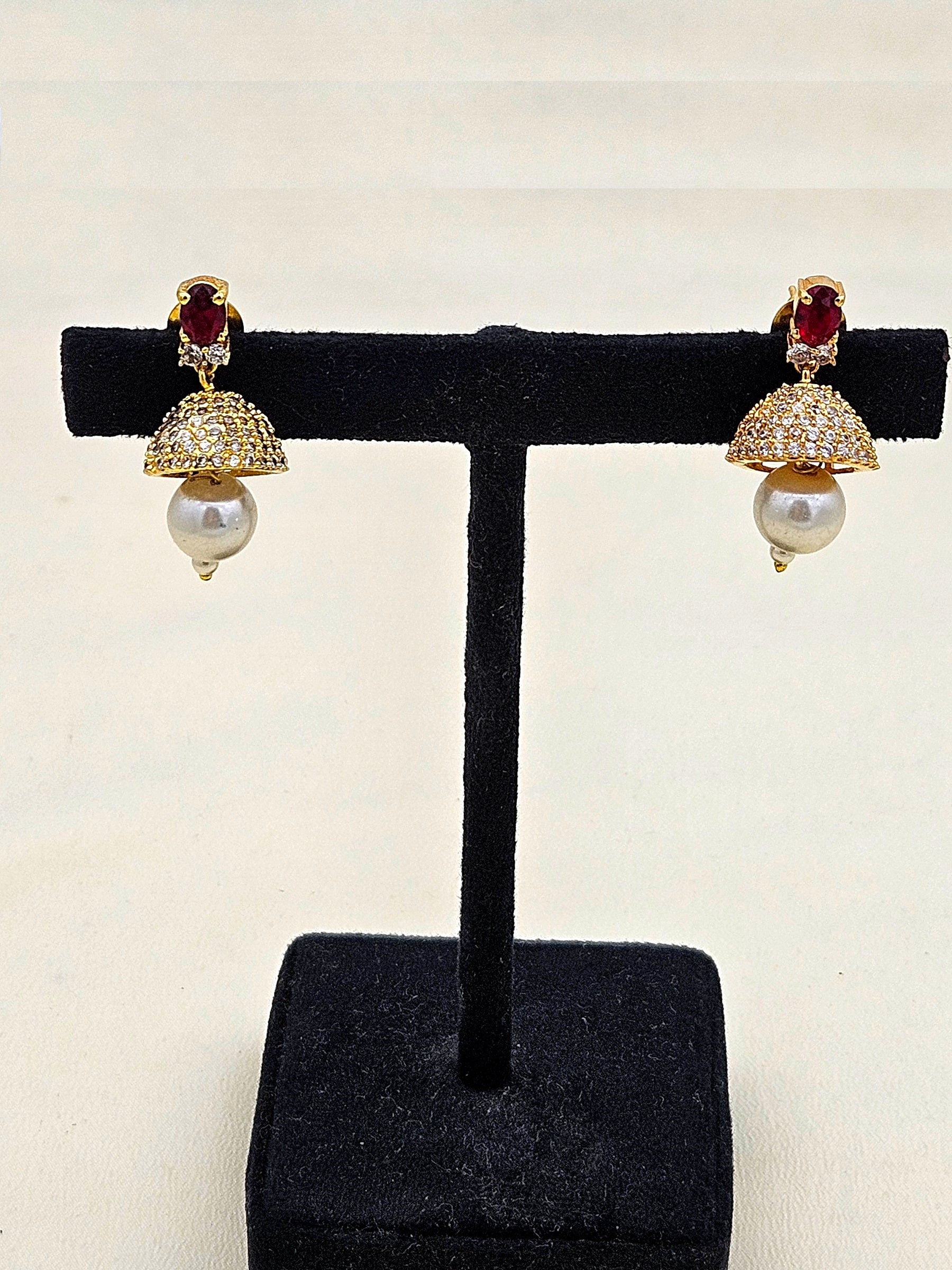 Awesome Gold plated Cubic Zirconia-Red Hydro Quartz Designer light weight Jhumka Earring